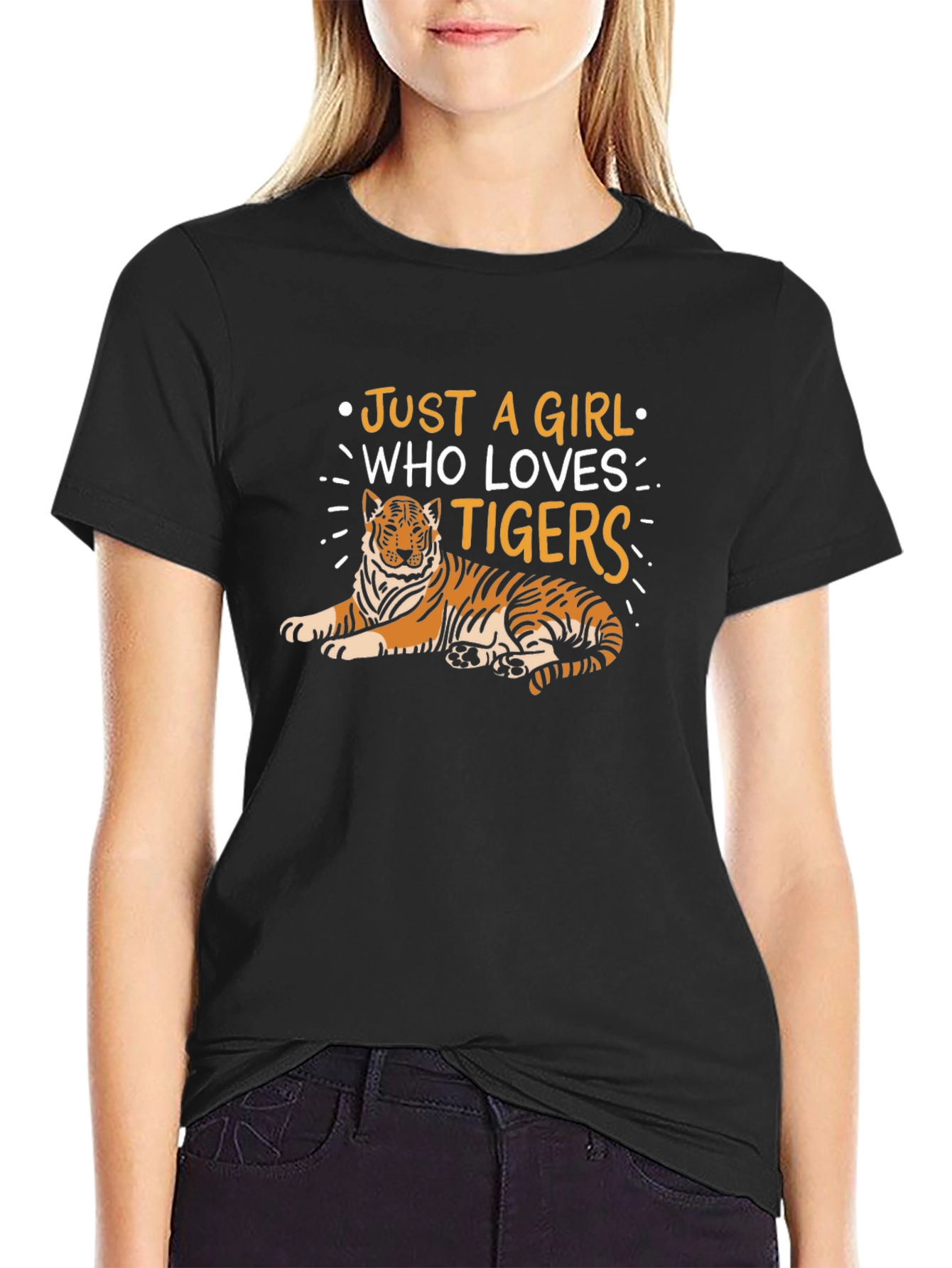 Just a Girl Who Loves Tigers Black T-Shirt