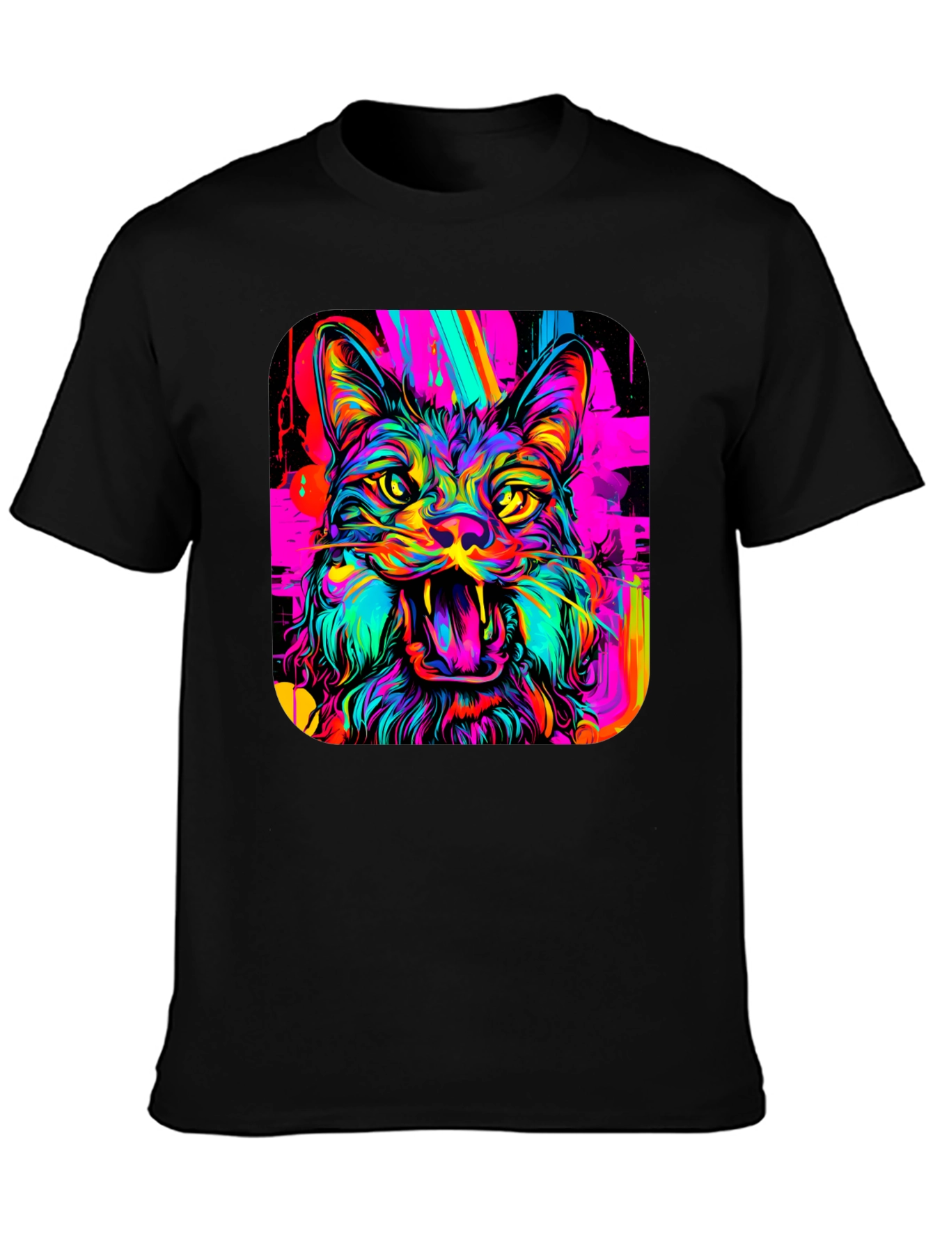 Neon Cat Graphic Tee - Bold Artistic Design