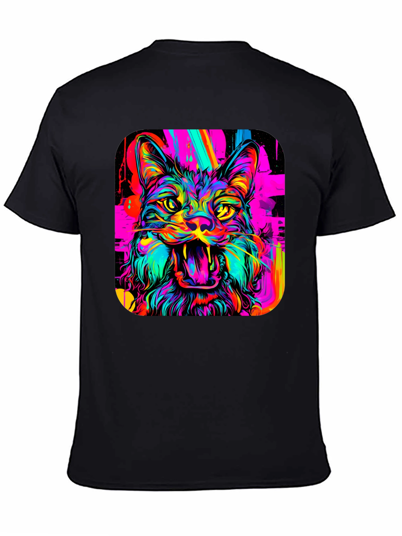 Neon Cat Graphic Tee - Bold Artistic Design
