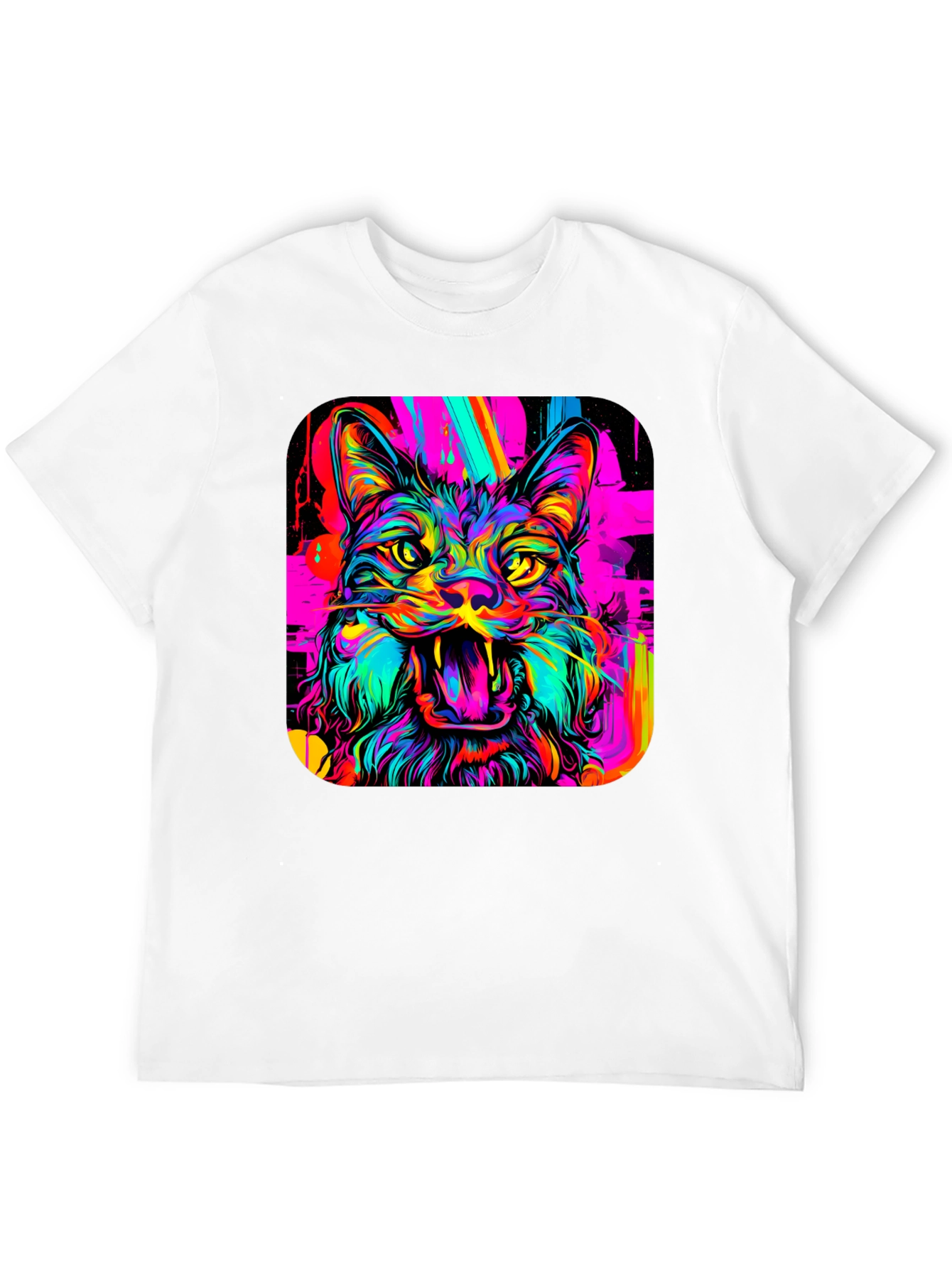 Neon Cat Graphic Tee - Bold Artistic Design