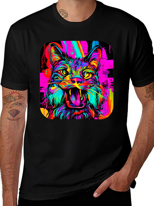 Neon Cat Graphic Tee - Bold Artistic Design