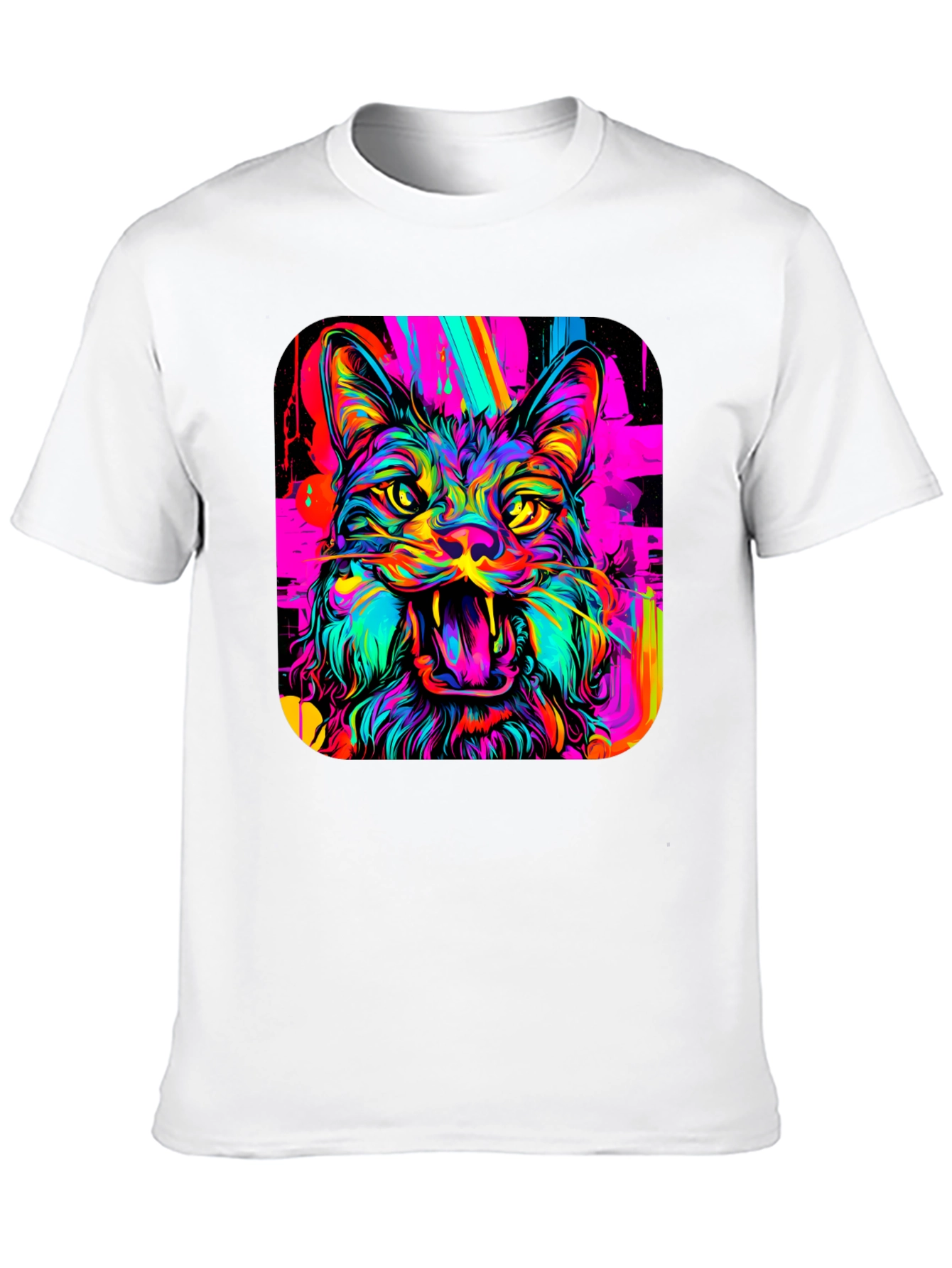 Neon Cat Graphic Tee - Bold Artistic Design