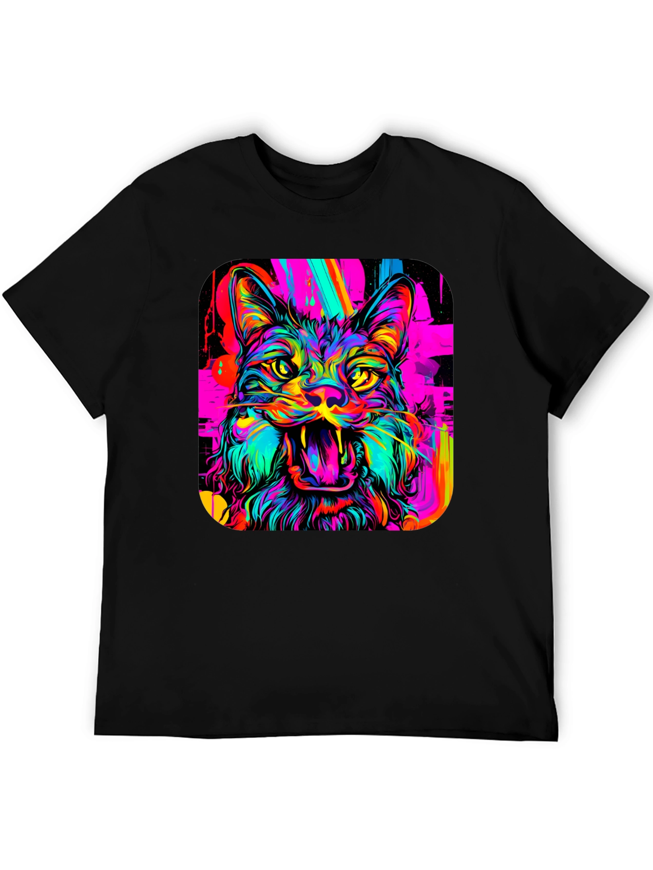 Neon Cat Graphic Tee - Bold Artistic Design