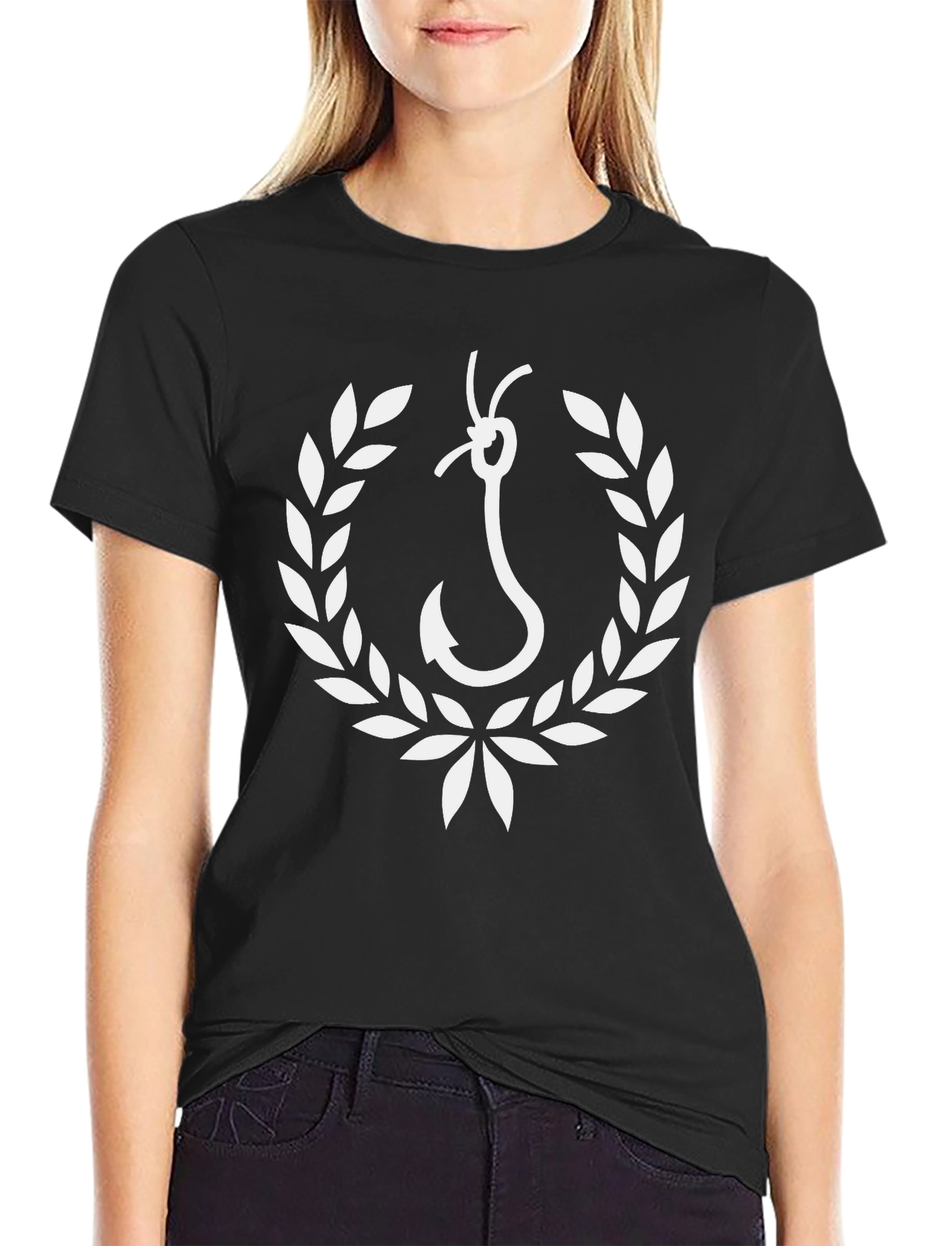 Fishing Hook Laurel Wreath Graphic Tee