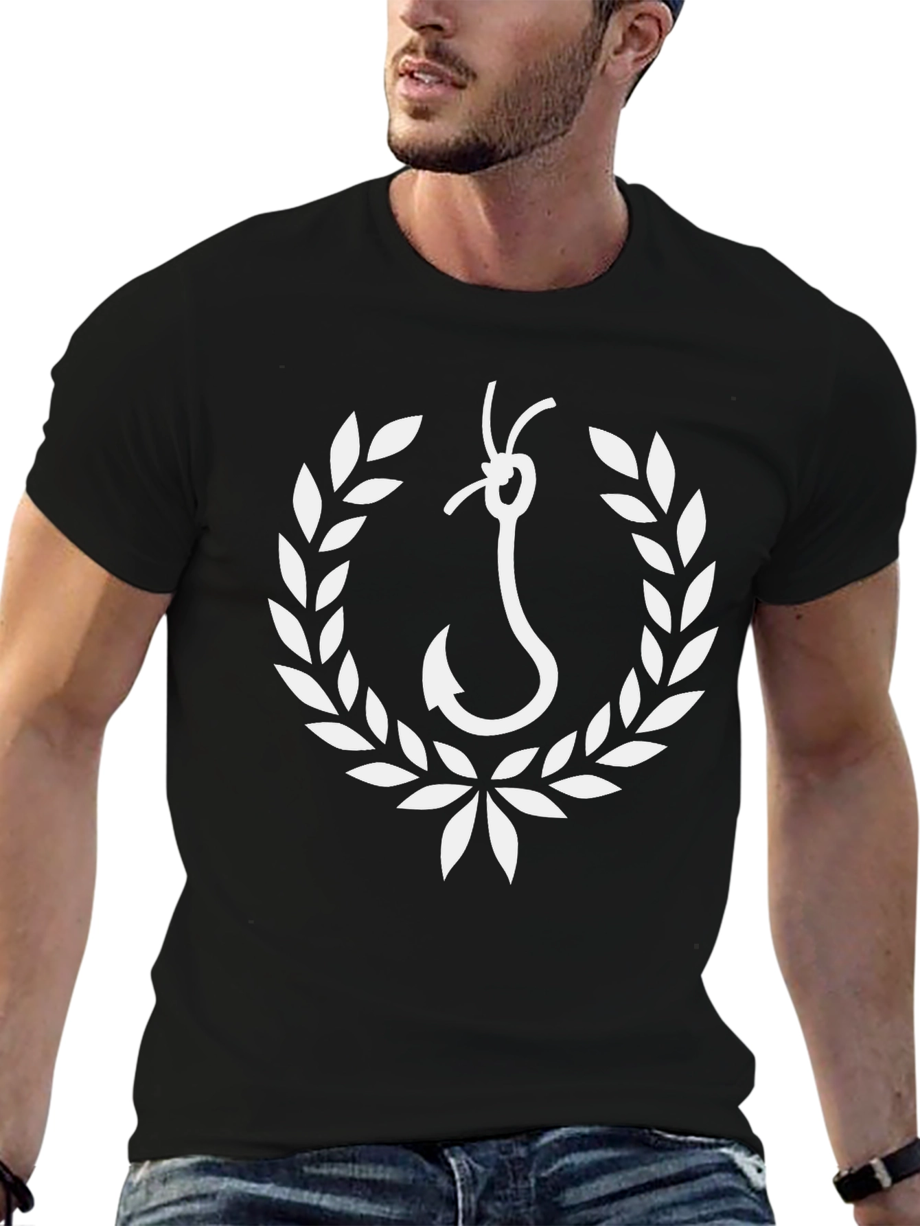 Fishing Hook Laurel Wreath Graphic Tee