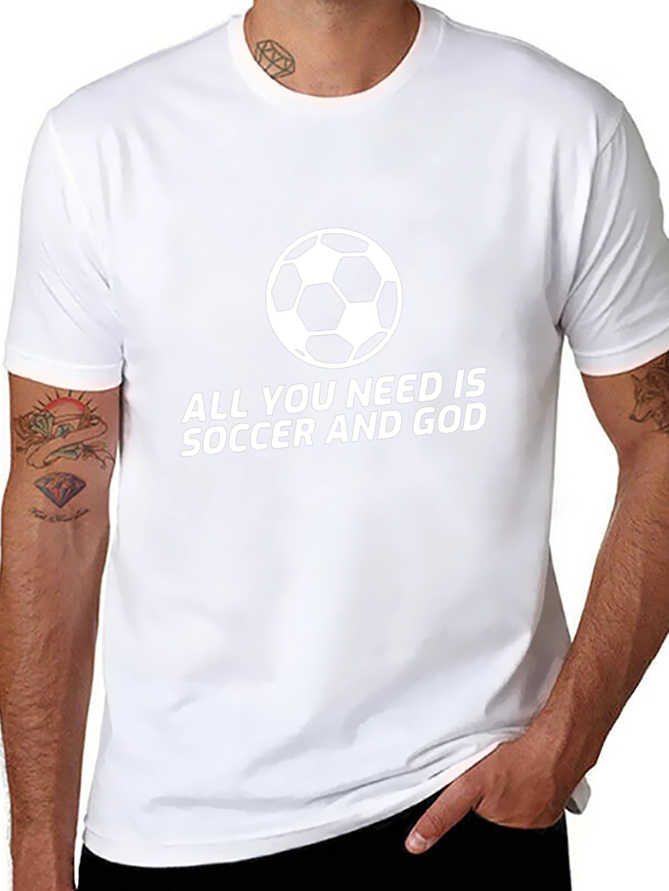 Soccer and God T-Shirt - Black Crew Neck
