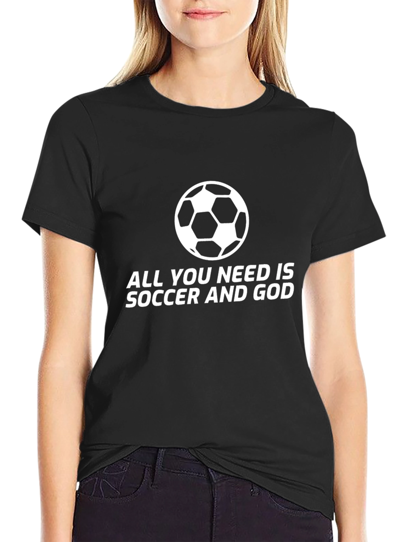 Soccer and God T-Shirt - Black Crew Neck