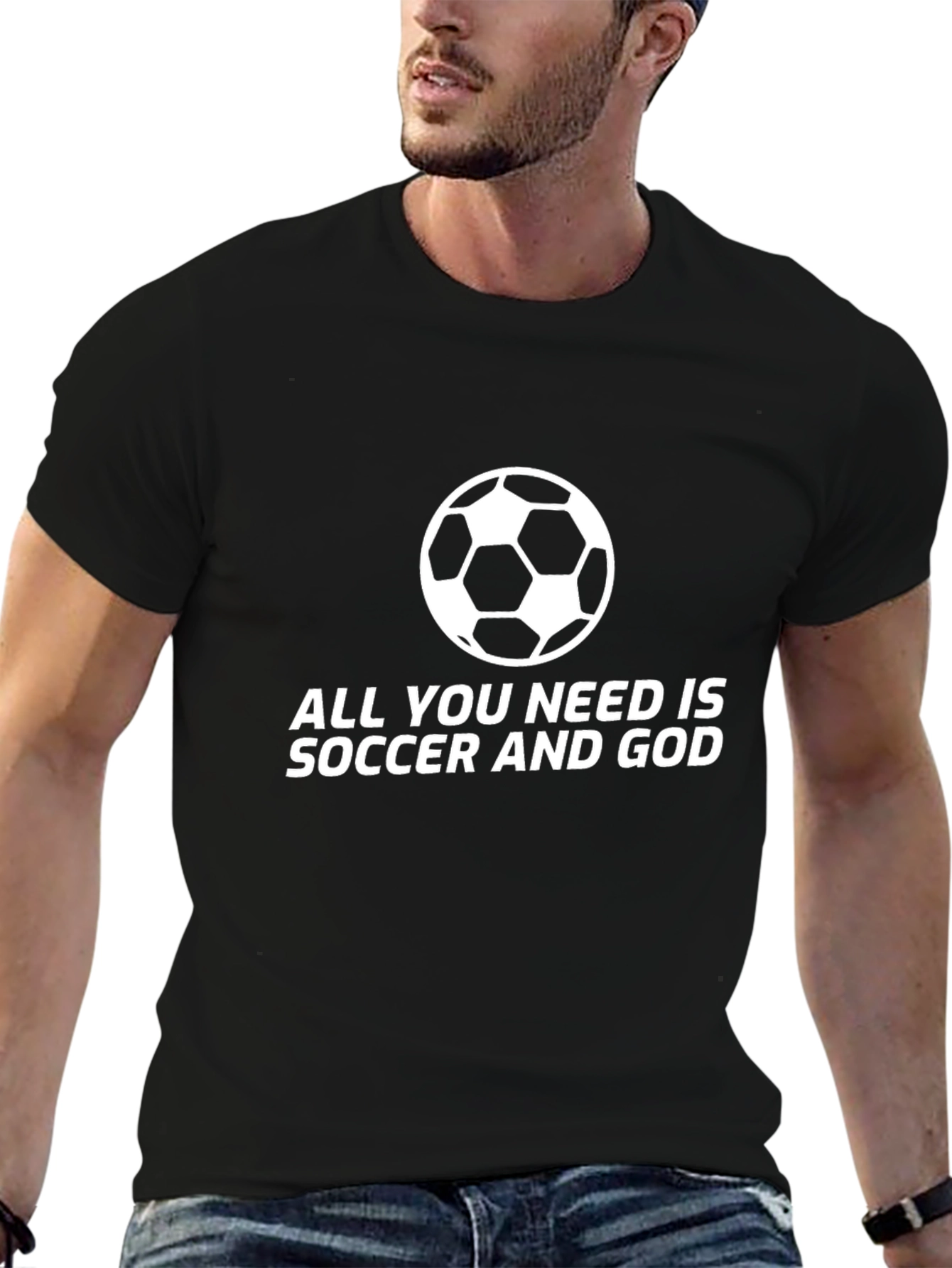Soccer and God T-Shirt - Black Crew Neck