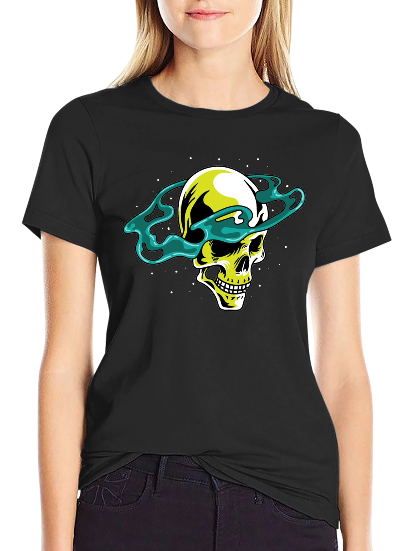 Skull Saturn Graphic Tee - Cool Black T-Shirt