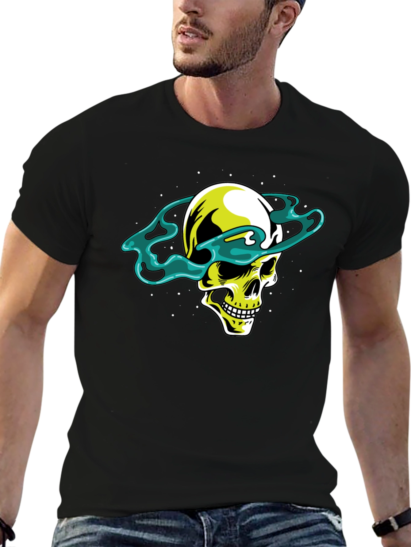 Skull Saturn Graphic Tee - Cool Black T-Shirt