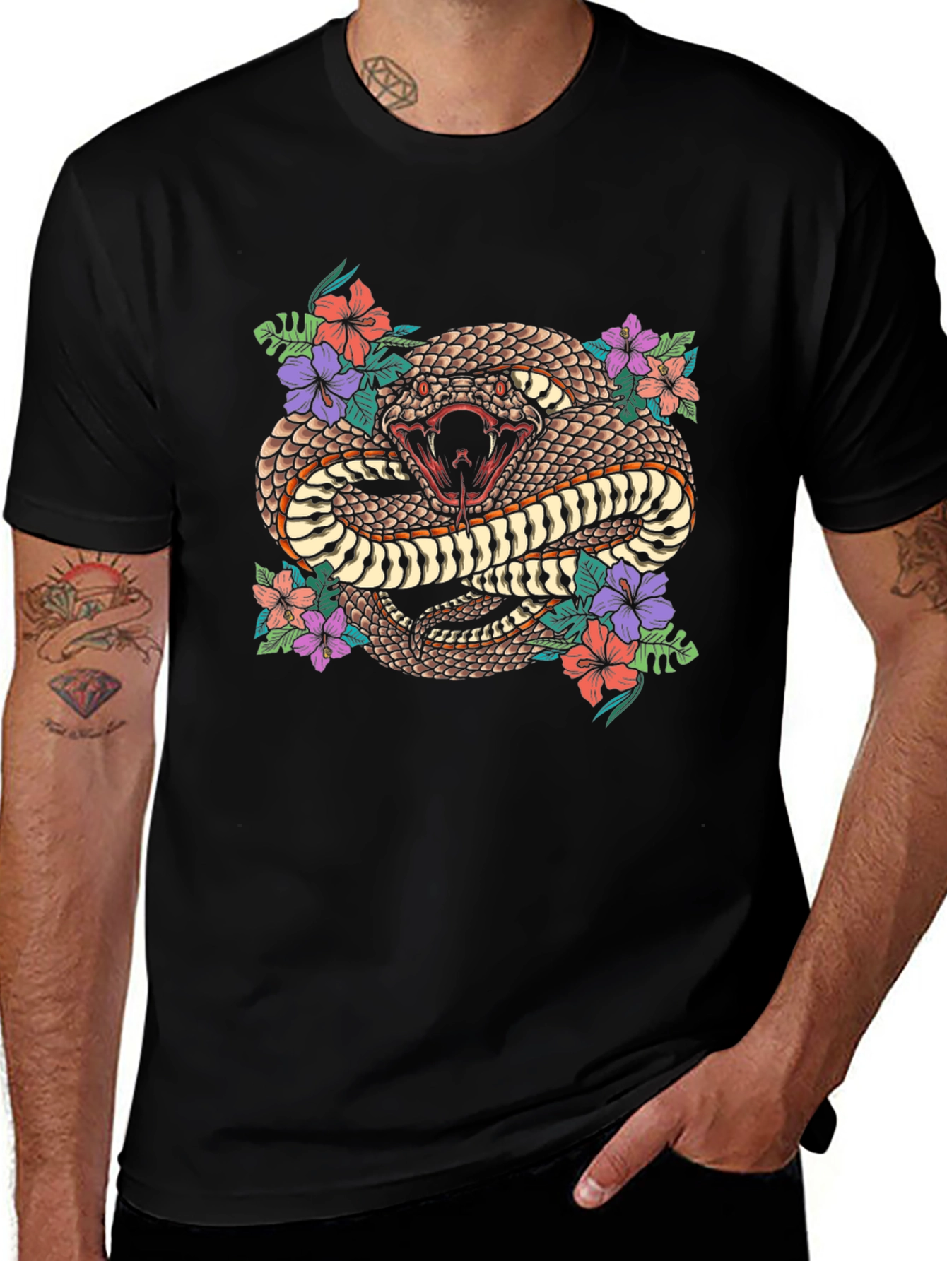 Snake & Floral Print Graphic Tee
