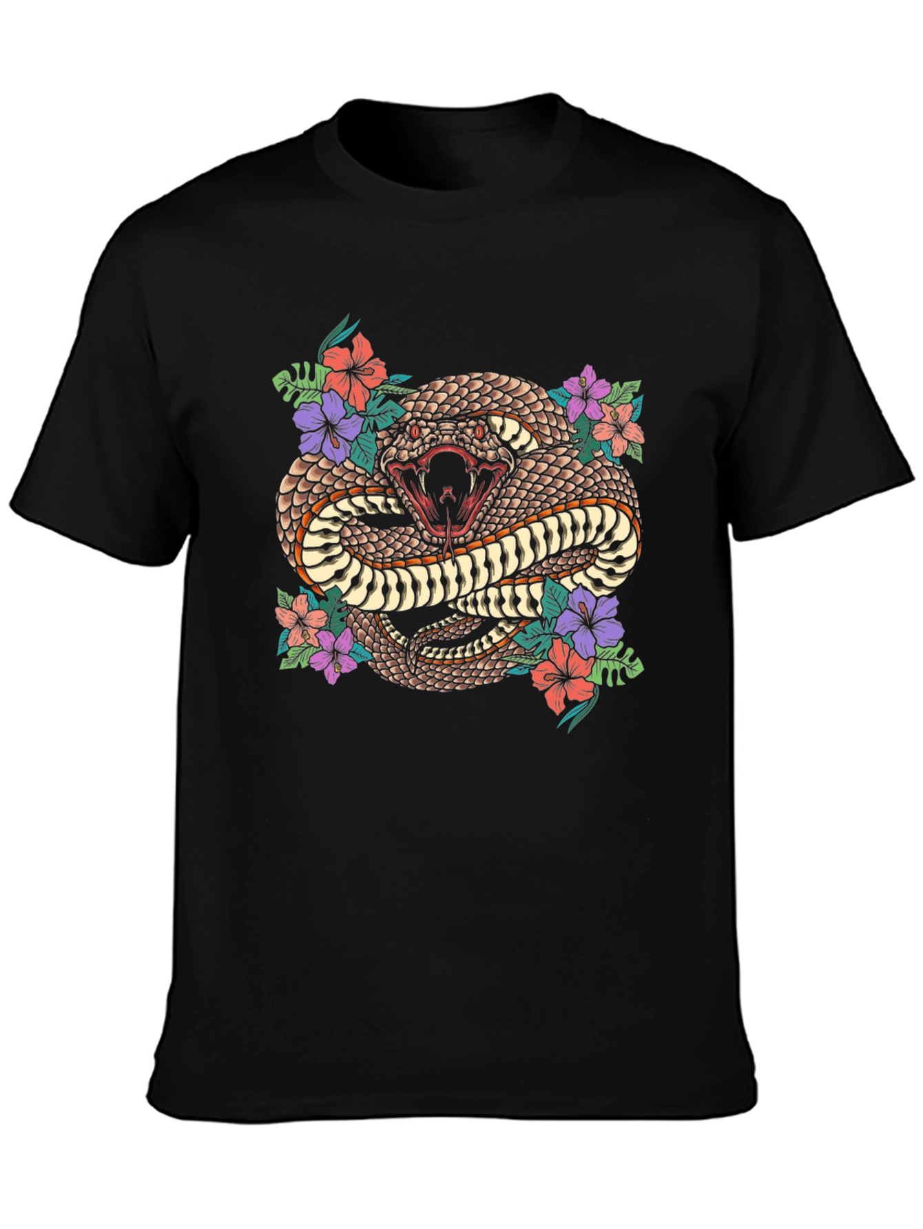 Snake & Floral Print Graphic Tee