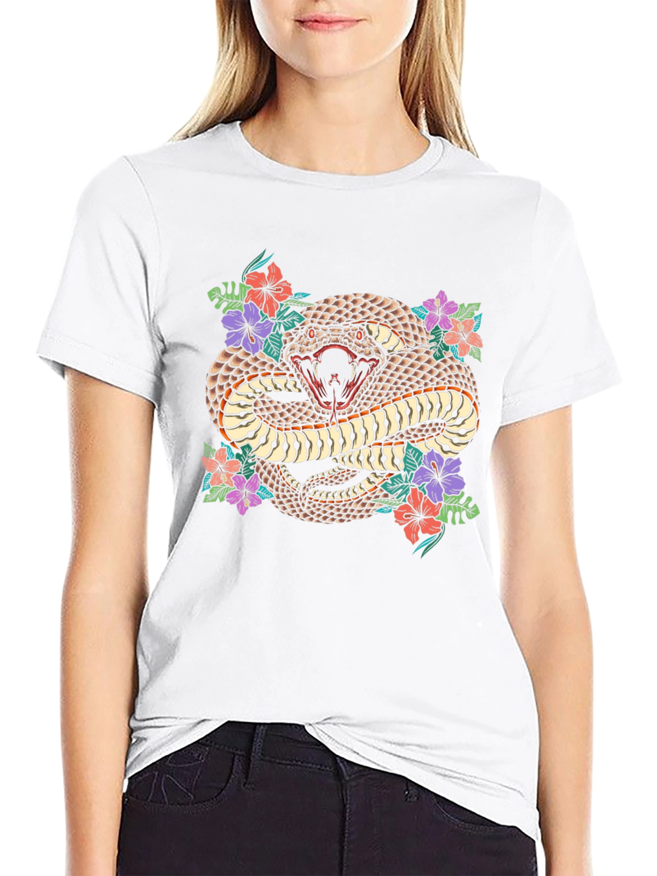 Snake & Floral Print Graphic Tee