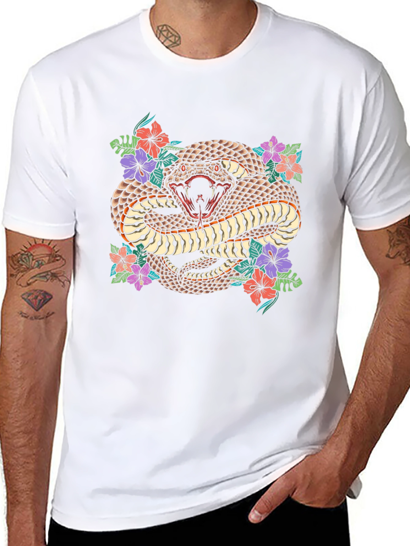 Snake & Floral Print Graphic Tee