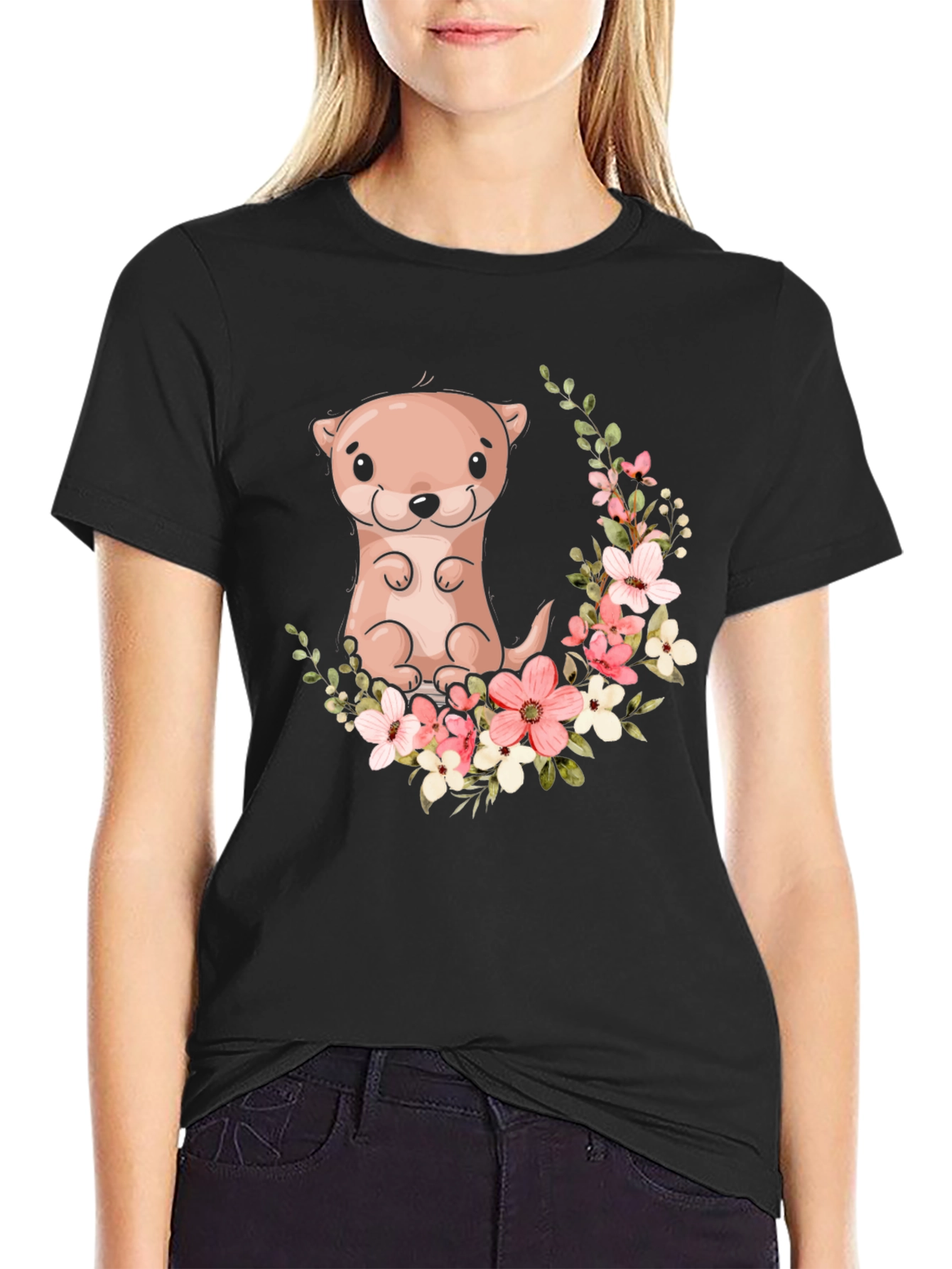Otter Floral Graphic Tee - Black