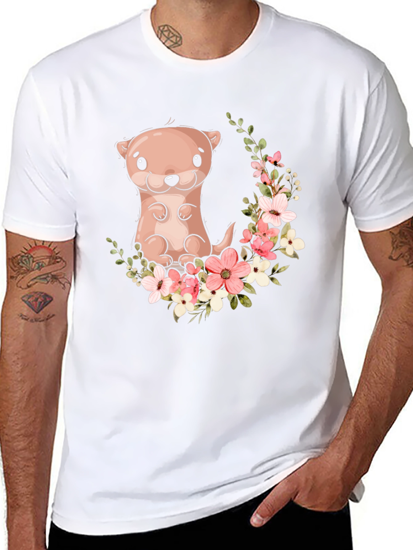 Otter Floral Graphic Tee - Black