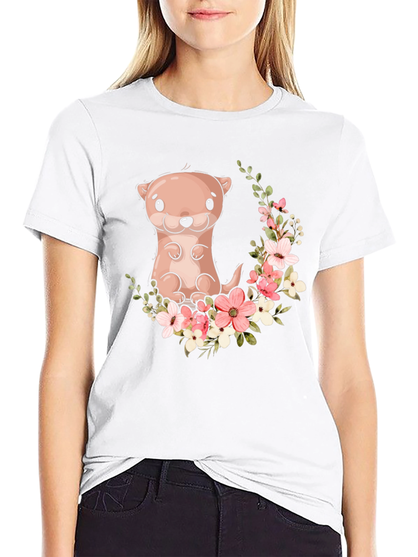 Otter Floral Graphic Tee - Black