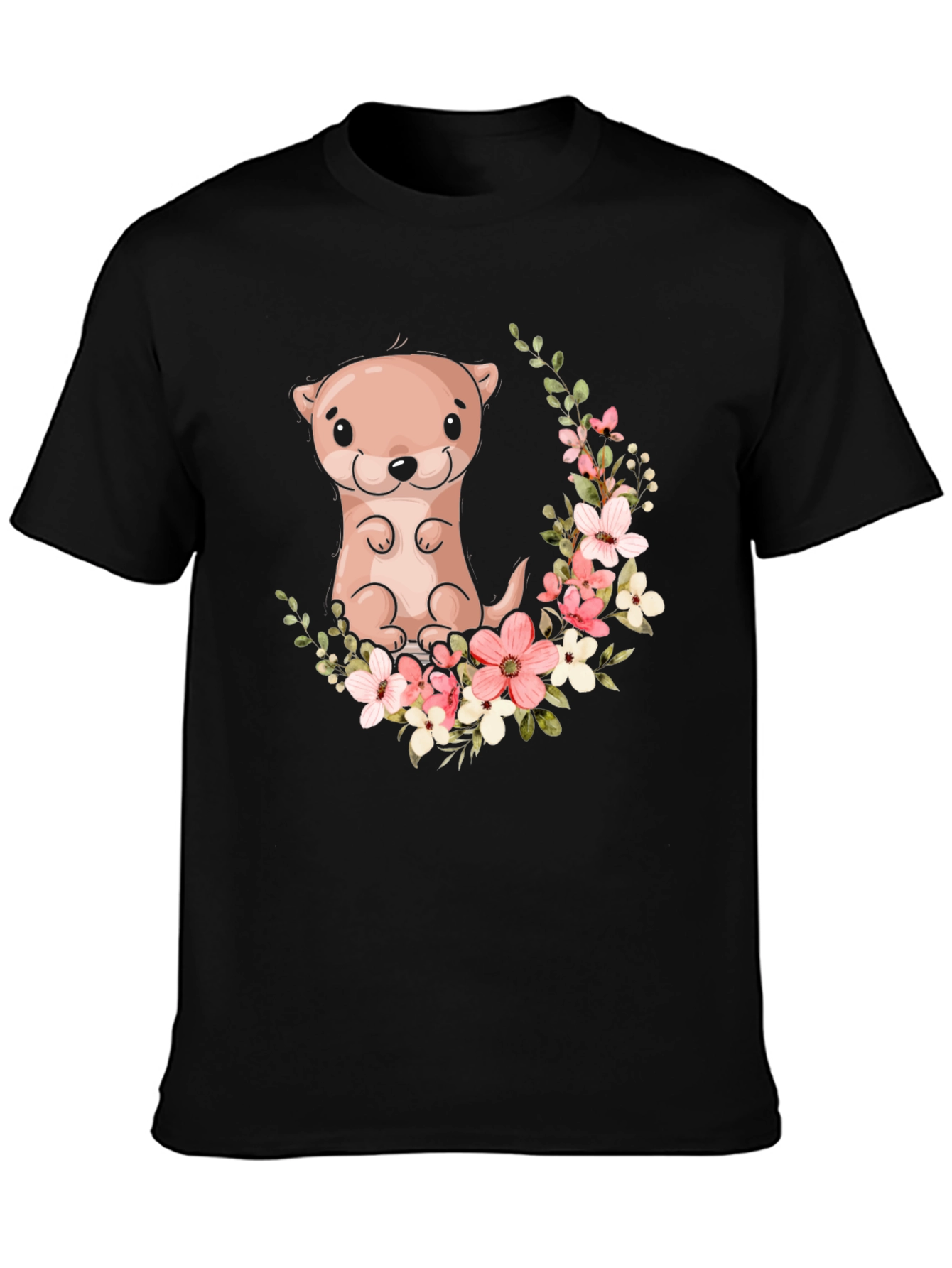 Otter Floral Graphic Tee - Black
