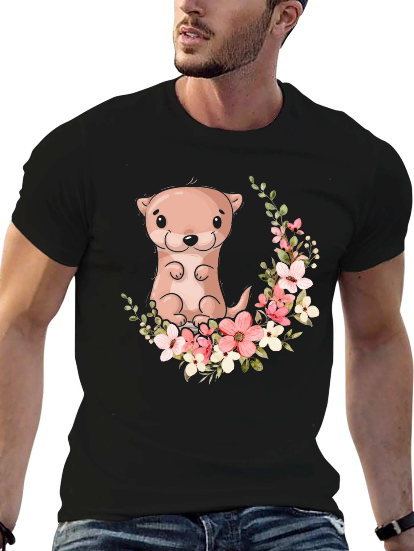 Otter Floral Graphic Tee - Black