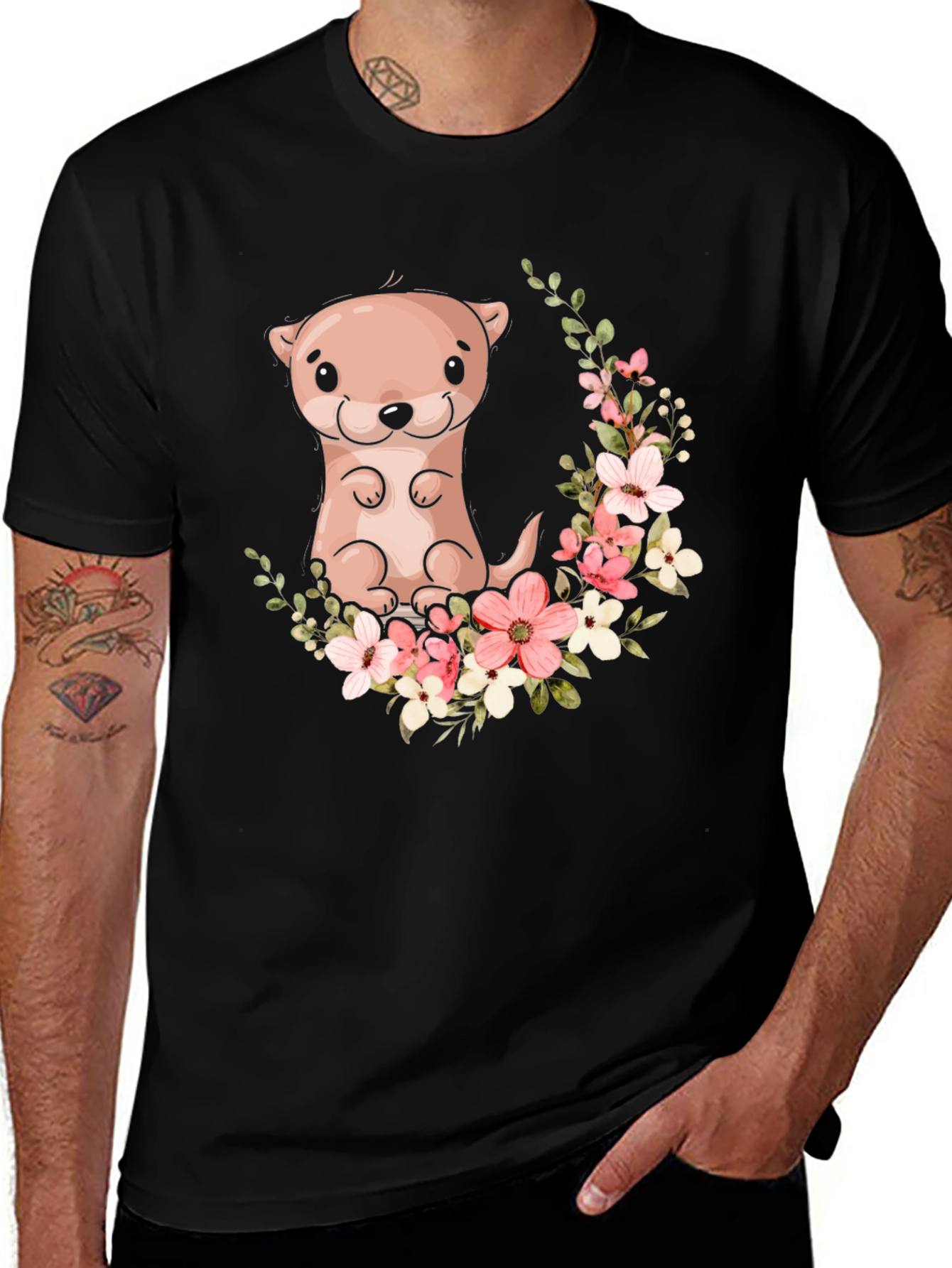 Otter Floral Graphic Tee - Black
