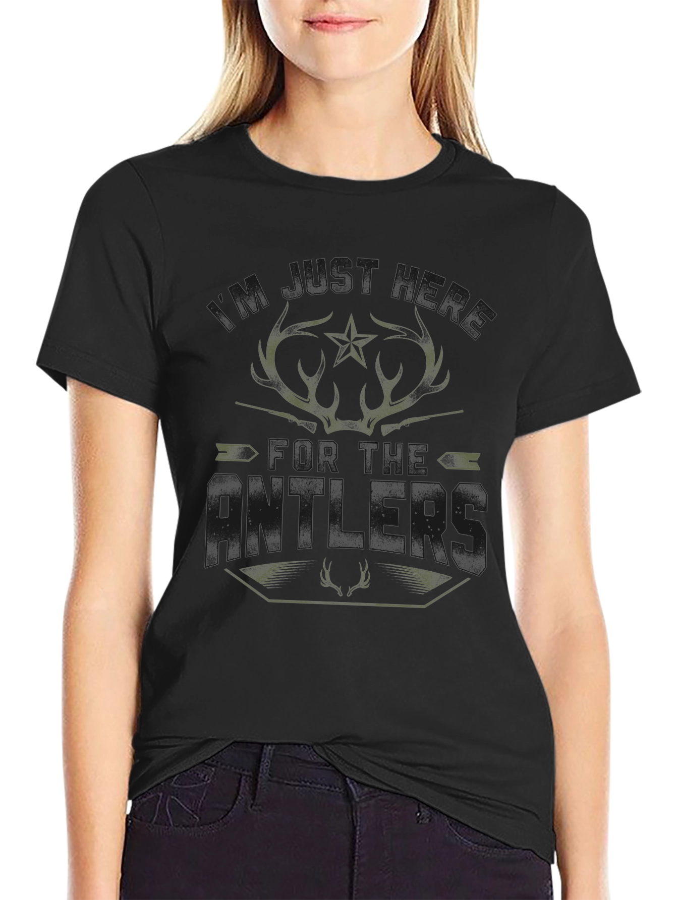 Hunting Antlers T-Shirt - Mens Black Tee