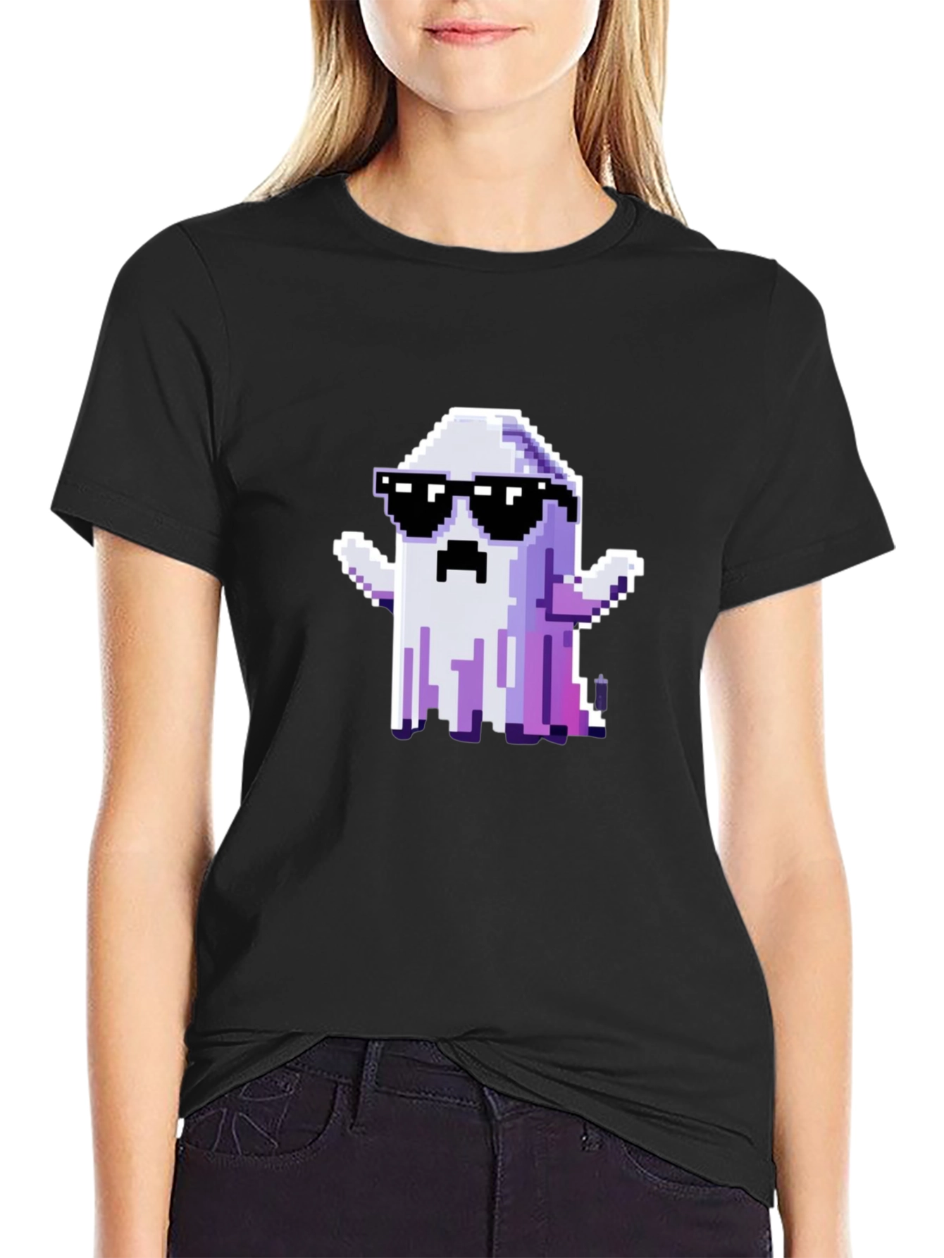 Cool Pixel Ghost Graphic T-Shirt