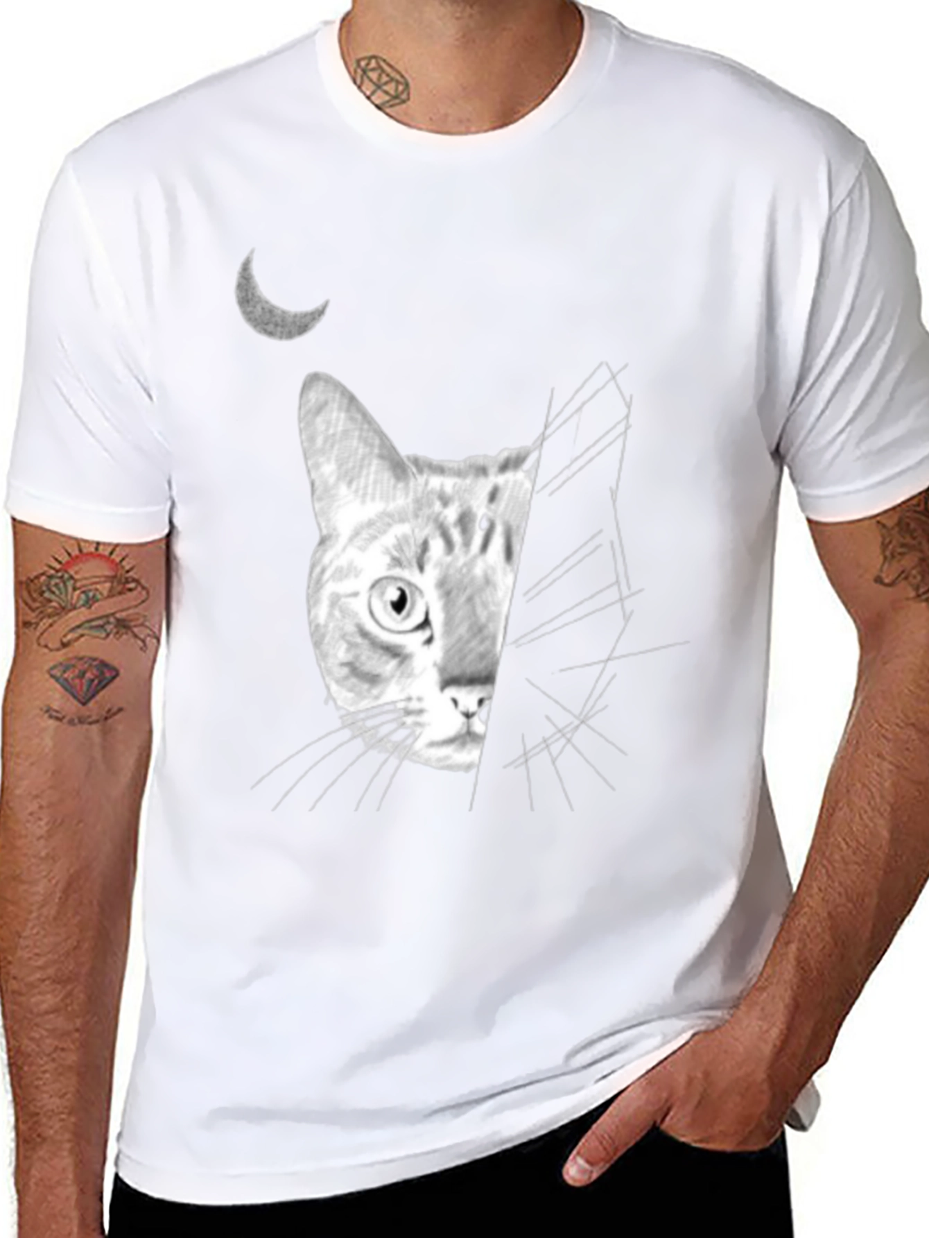Moonlit Cat Graphic Tee - Unique Design
