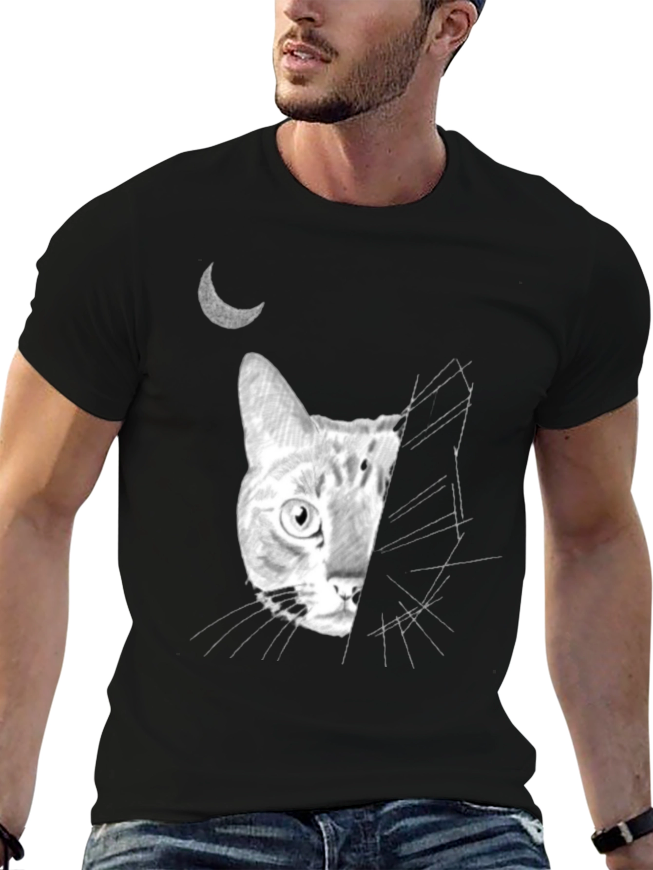 Moonlit Cat Graphic Tee - Unique Design