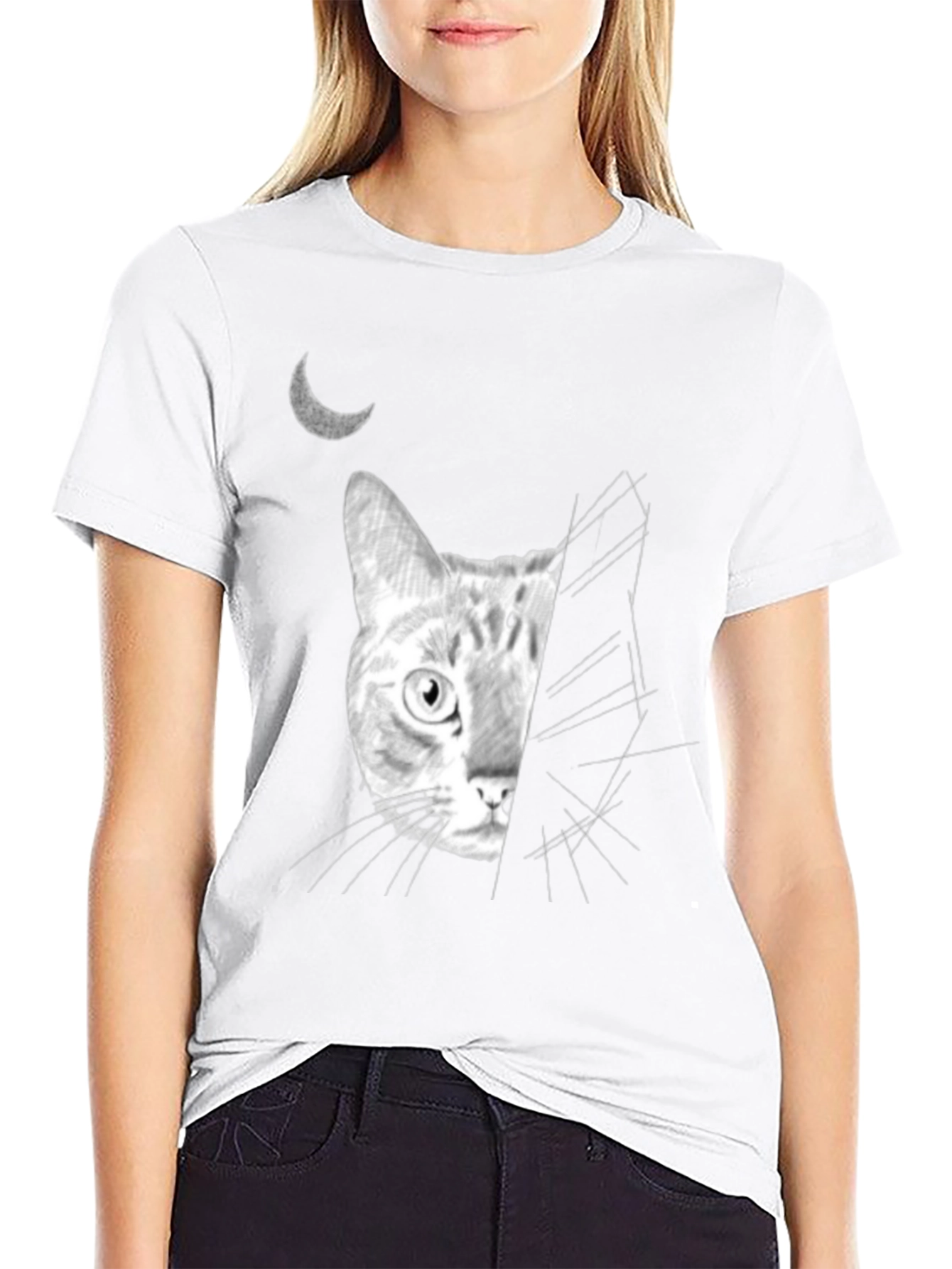 Moonlit Cat Graphic Tee - Unique Design