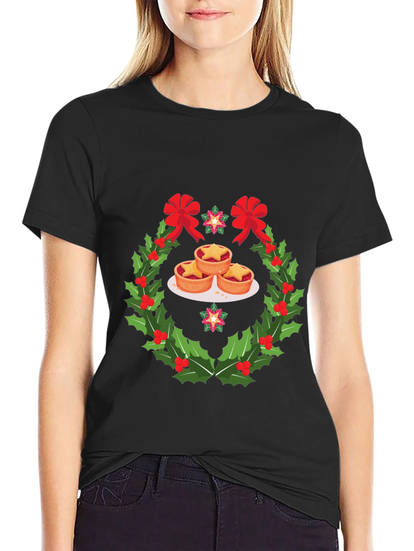 Festive Mince Pie Wreath Graphic T-Shirt