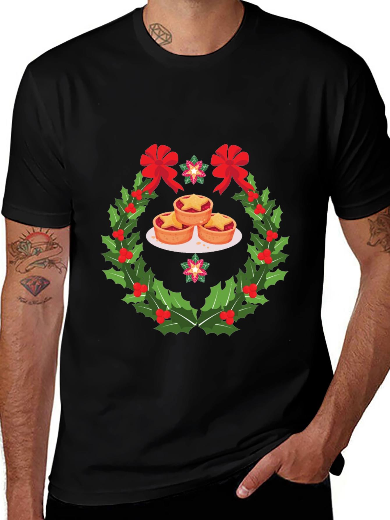 Festive Mince Pie Wreath Graphic T-Shirt