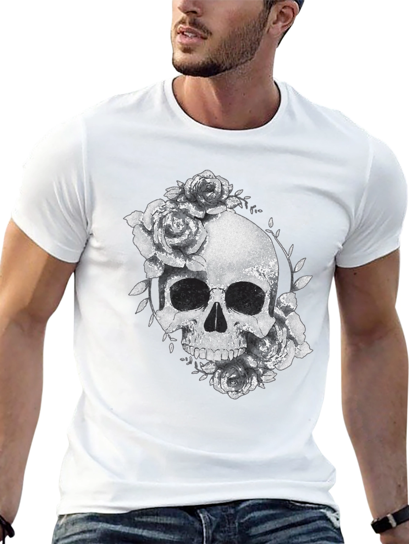 Skull & Roses Graphic Black T-Shirt