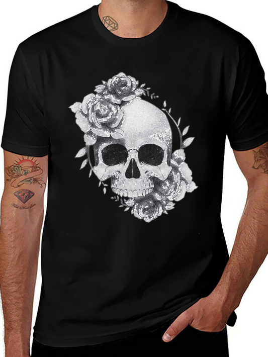 Skull & Roses Graphic Black T-Shirt