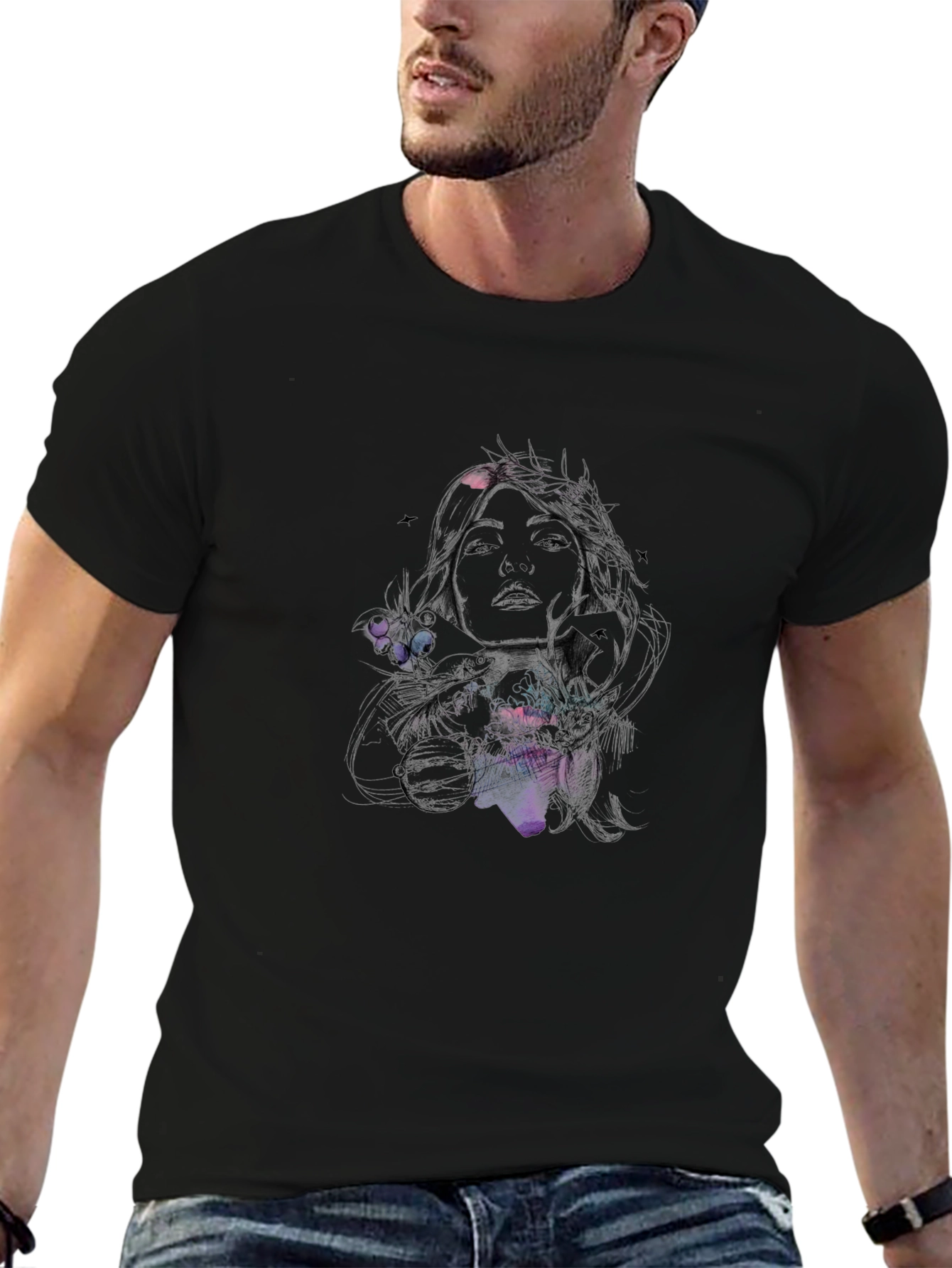 Artistic Woman Graphic Black T-Shirt