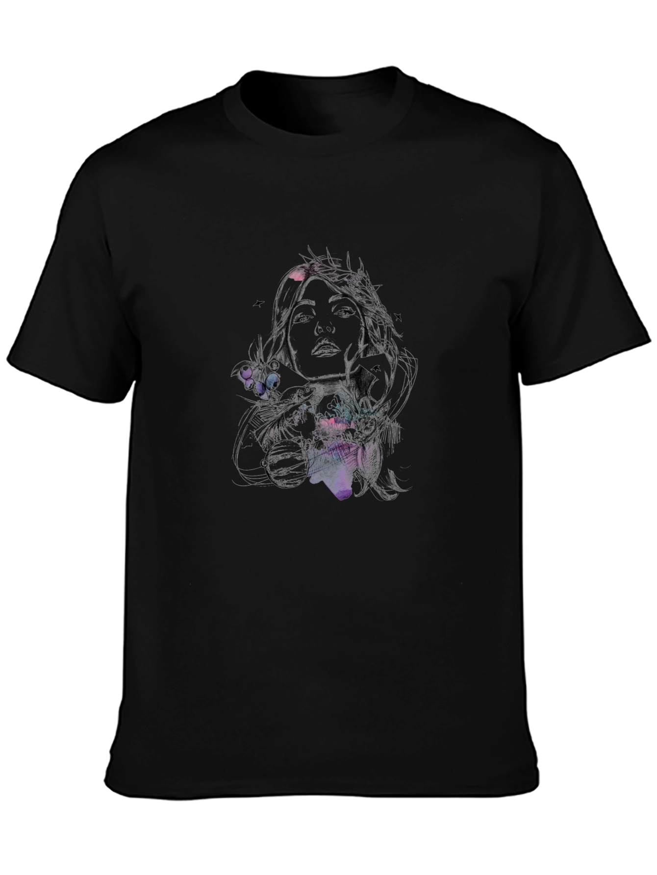 Artistic Woman Graphic Black T-Shirt