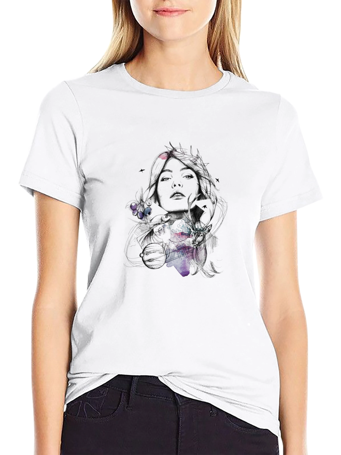 Artistic Woman Graphic Black T-Shirt