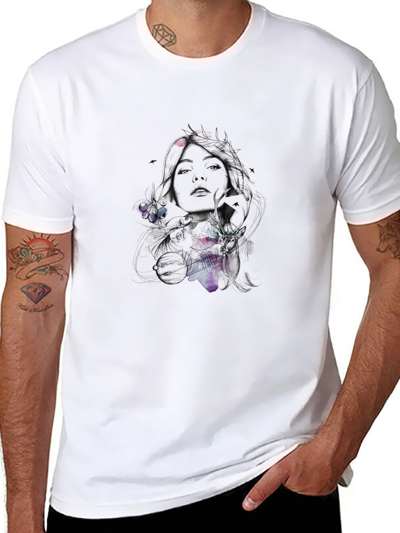 Artistic Woman Graphic Black T-Shirt
