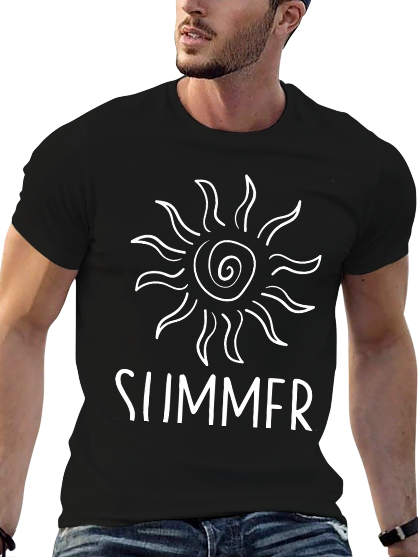 Summer Sun Graphic Tee - Black Cotton Casual T-Shirt