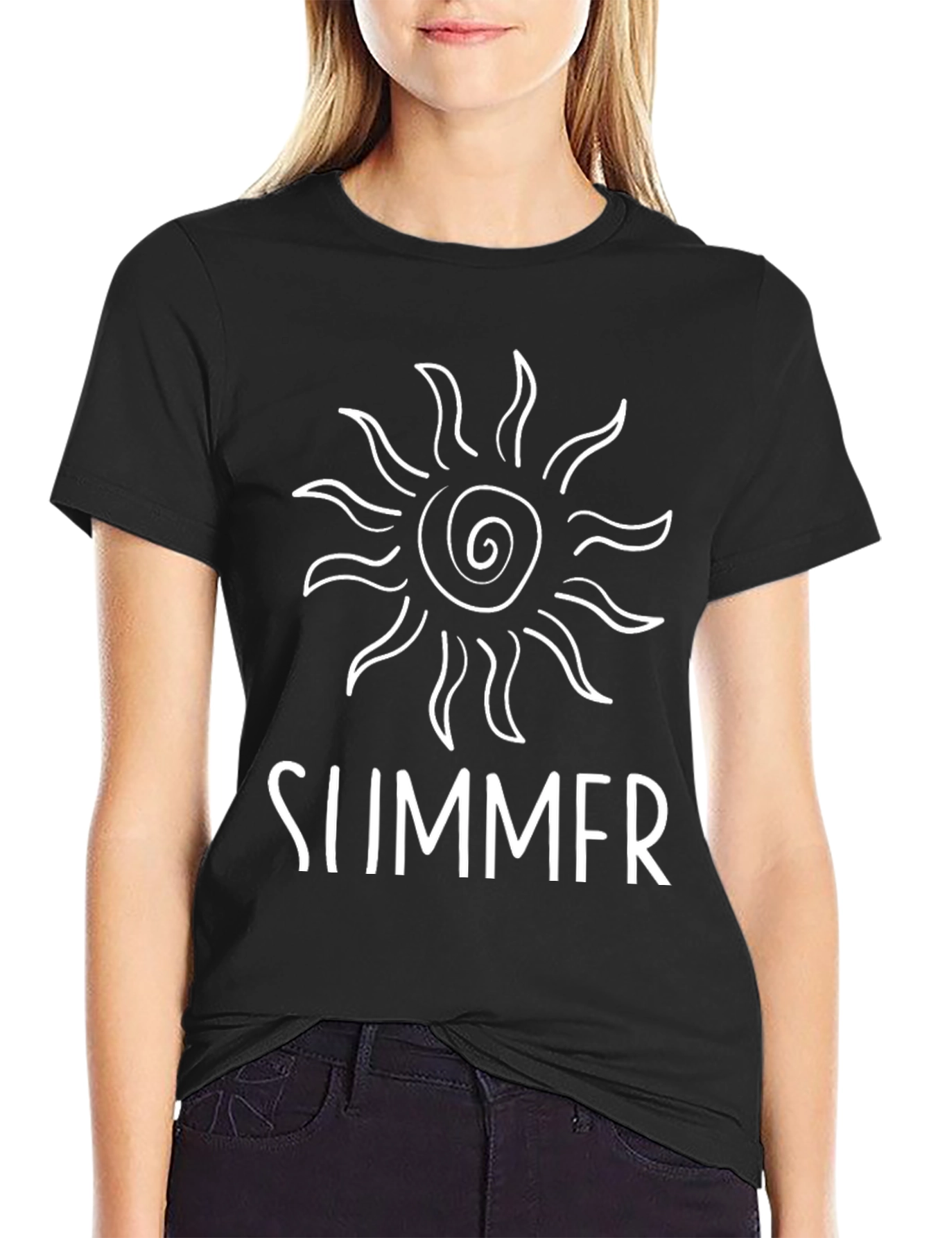 Summer Sun Graphic Tee - Black Cotton Casual T-Shirt