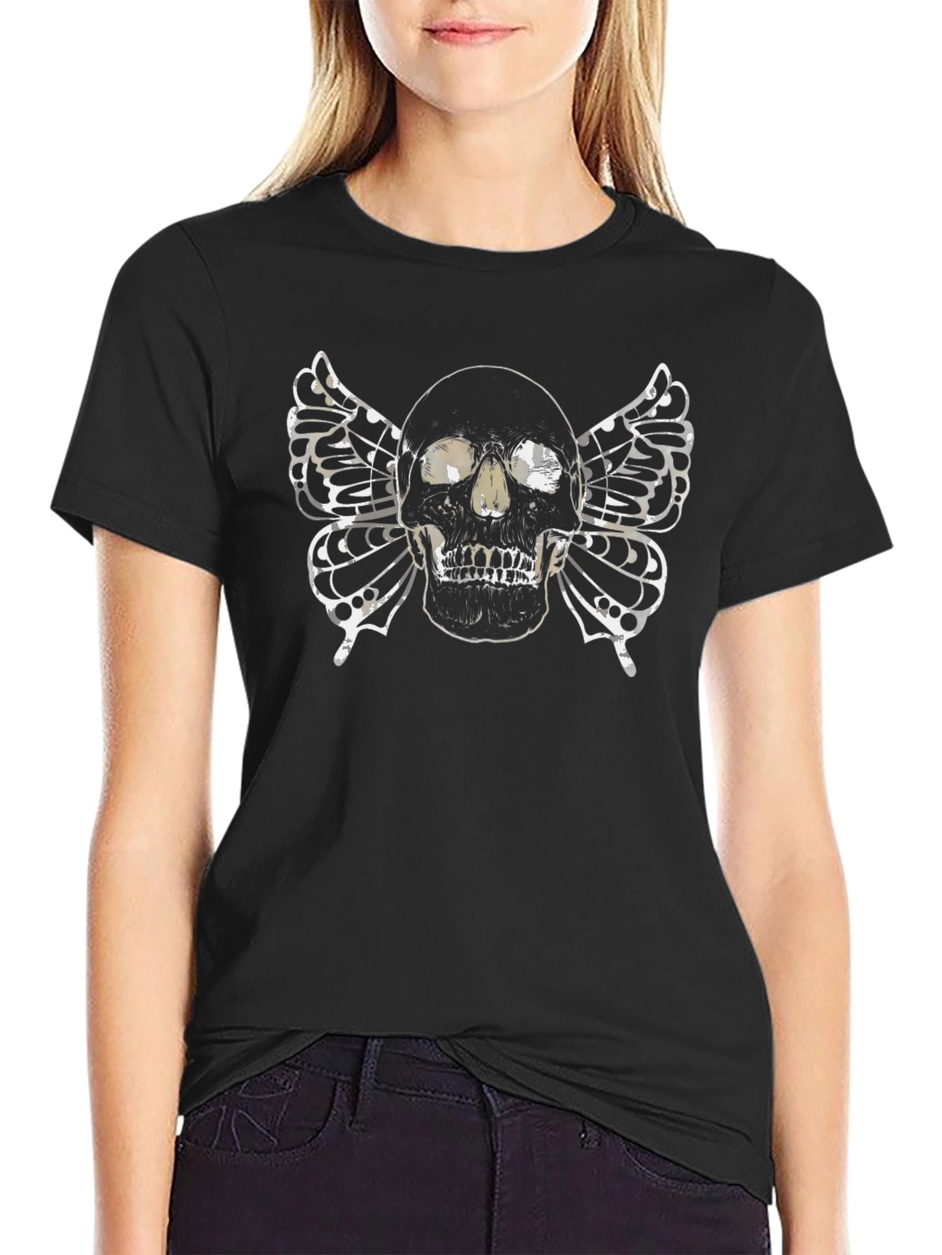 Skull with Butterfly Wings Graphic T-Shirt