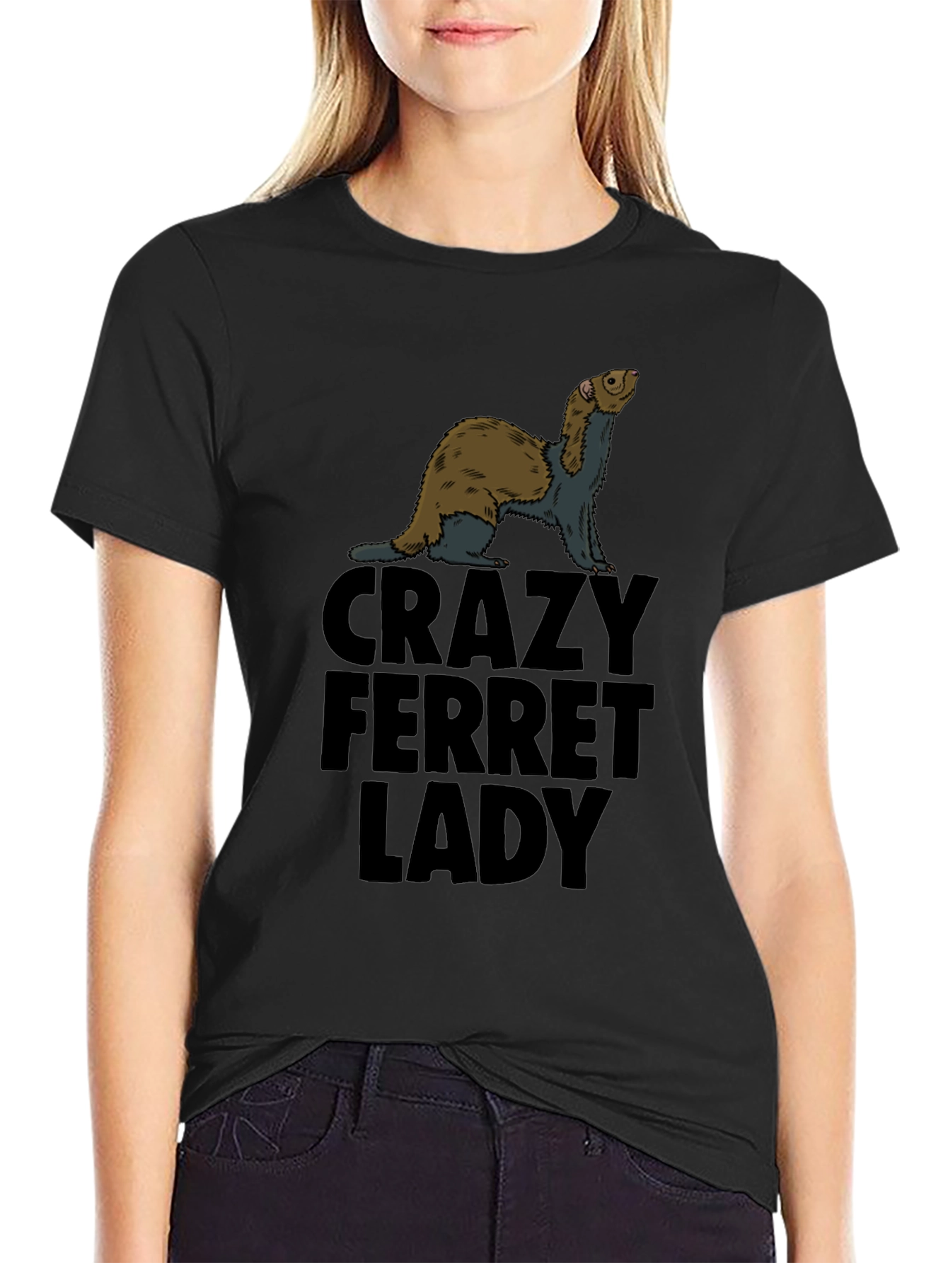 Crazy Ferret Lady Black T-Shirt