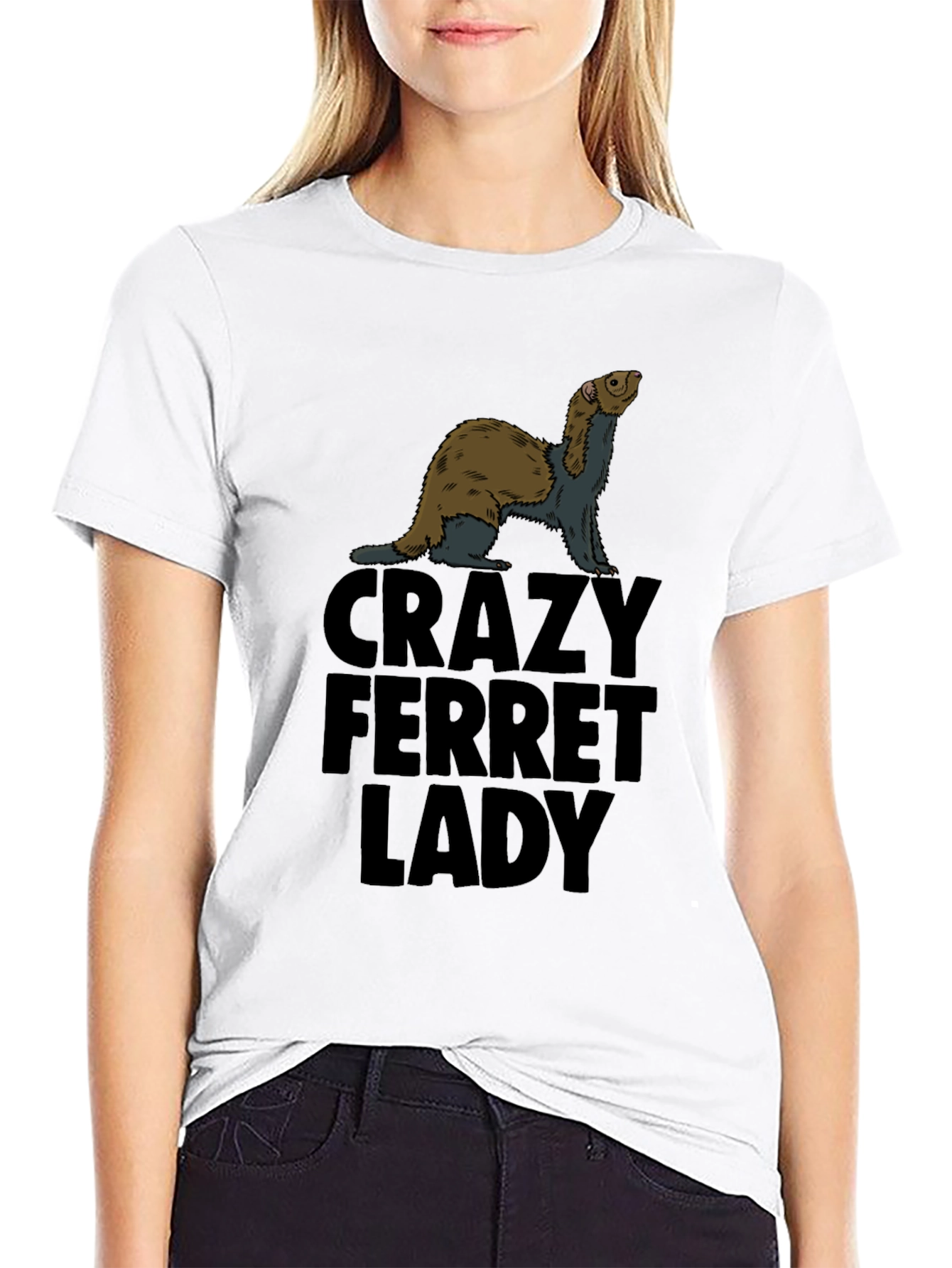 Crazy Ferret Lady Black T-Shirt