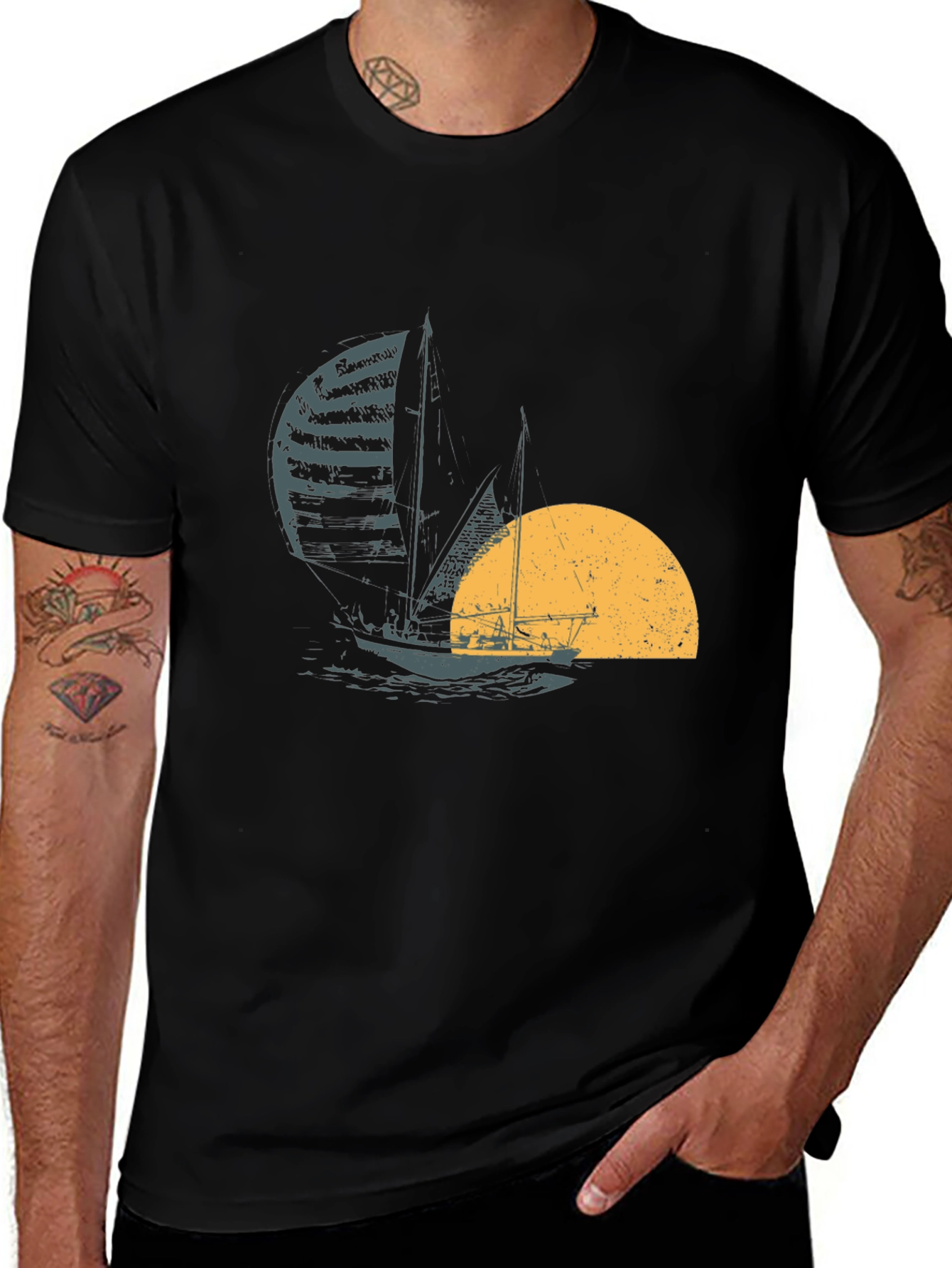 Sailing at Sunset Black T-Shirt