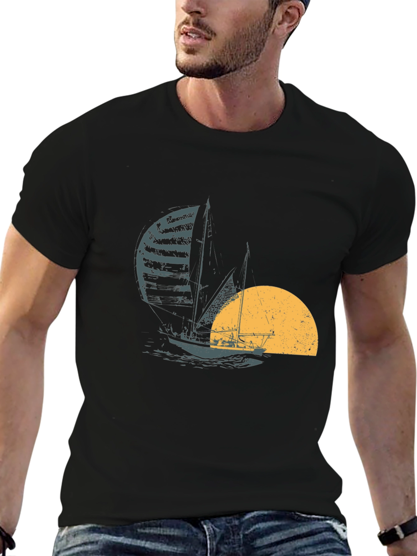 Sailing at Sunset Black T-Shirt