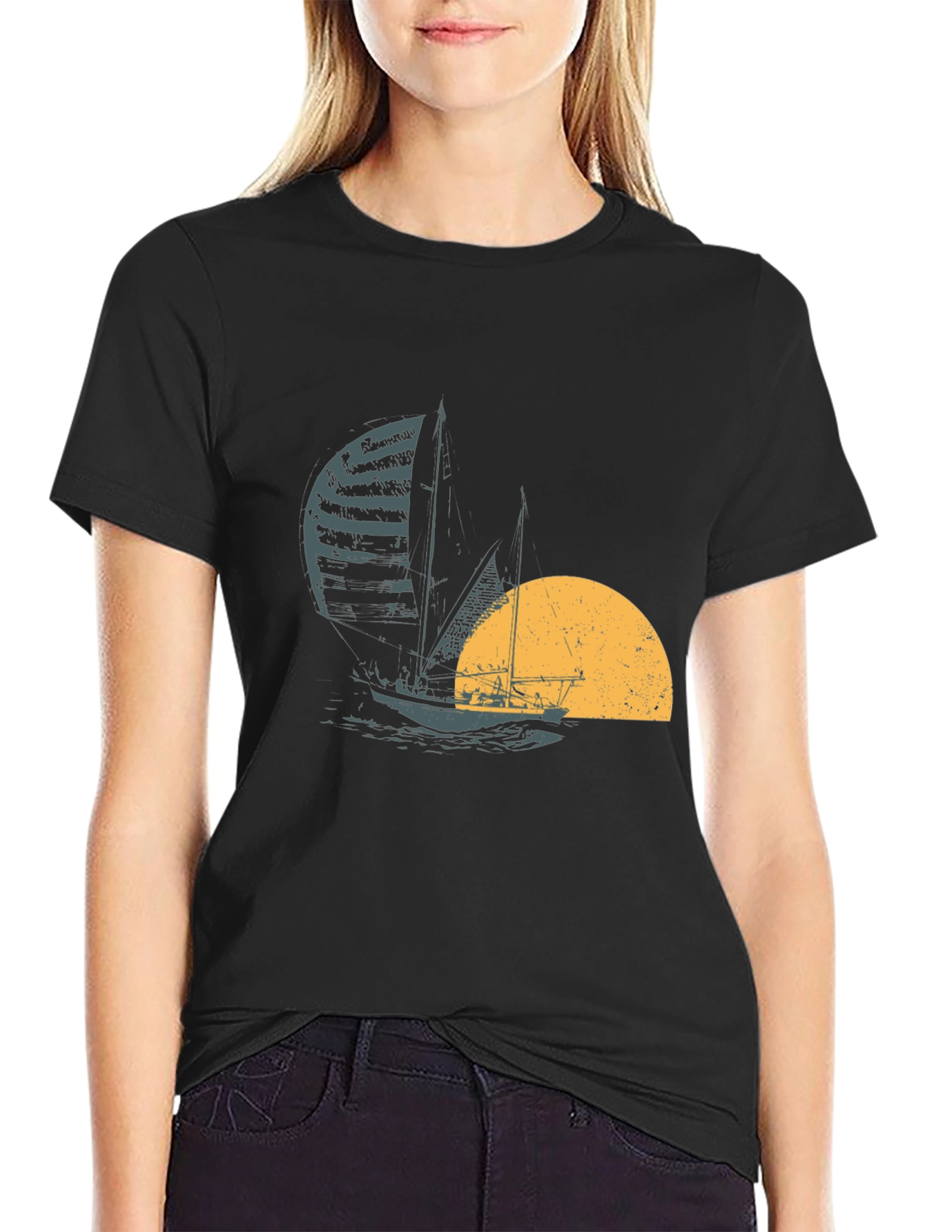 Sailing at Sunset Black T-Shirt