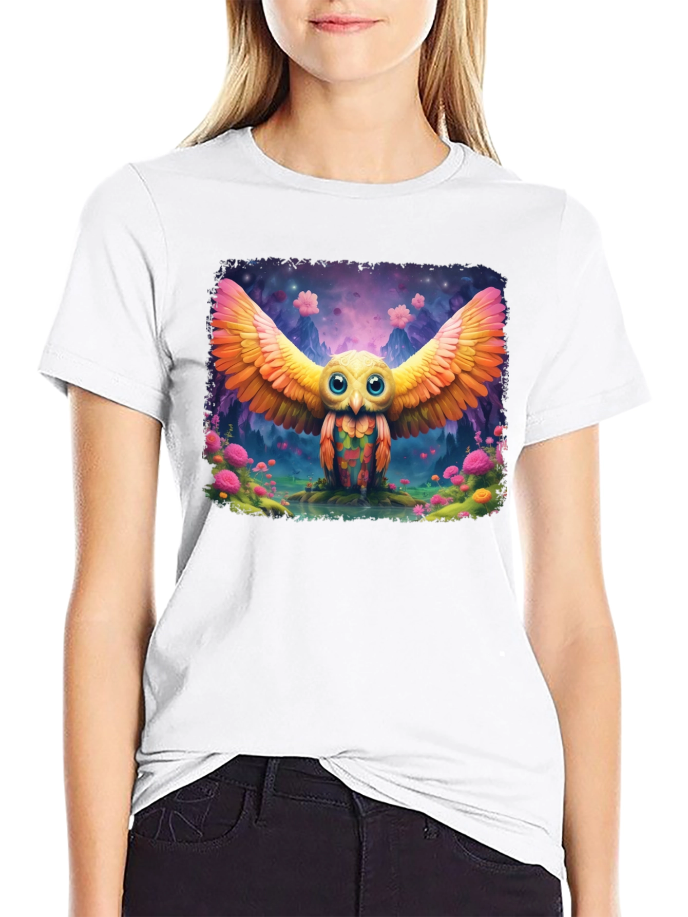 Whimsical Owl Graphic T-Shirt - Vibrant Design