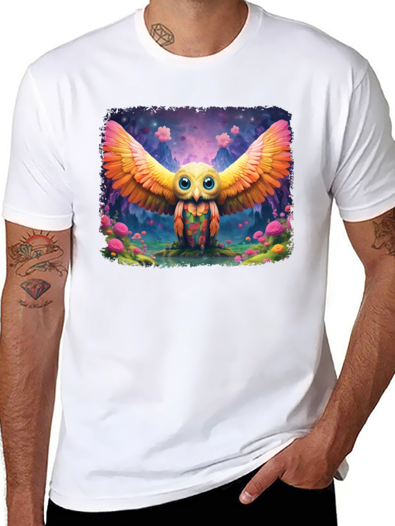 Whimsical Owl Graphic T-Shirt - Vibrant Design