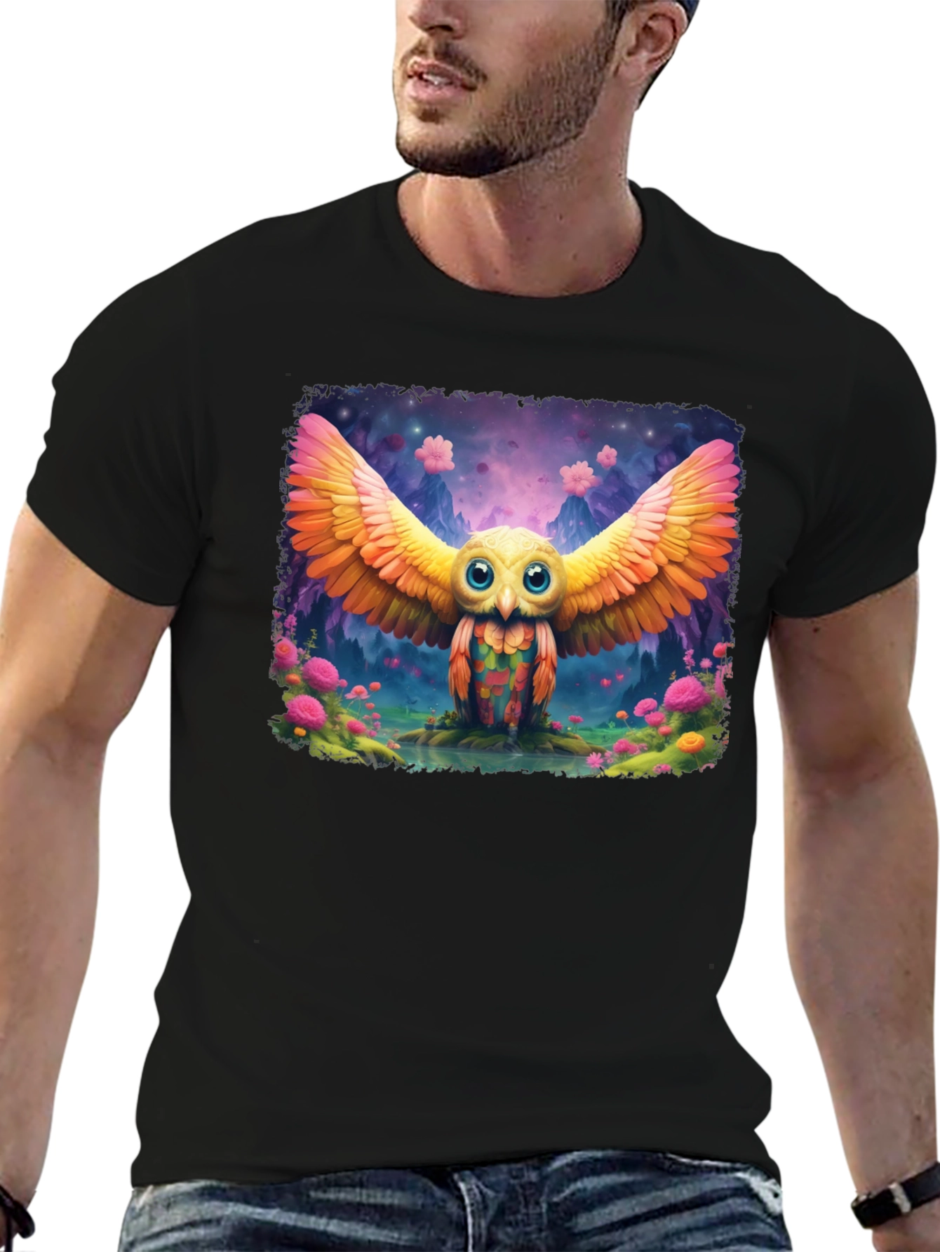 Whimsical Owl Graphic T-Shirt - Vibrant Design