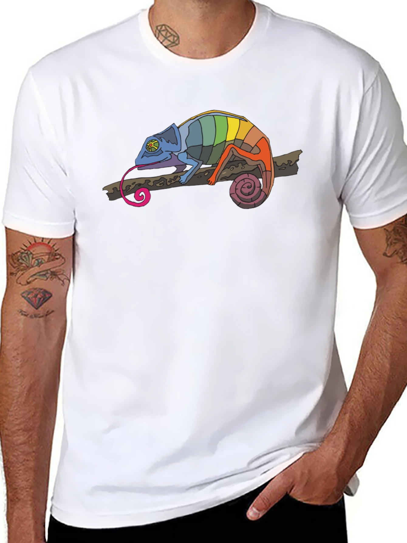 Rainbow Chameleon Black T-Shirt