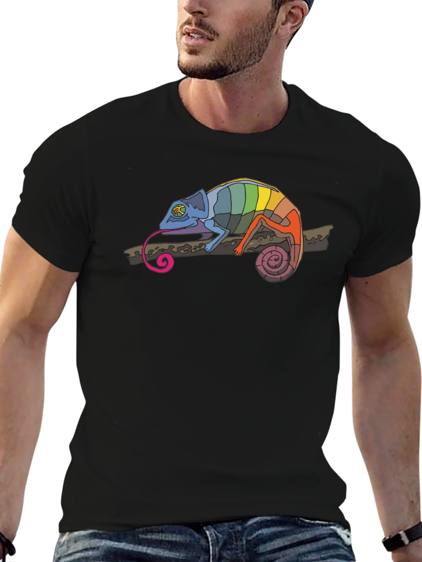 Rainbow Chameleon Black T-Shirt